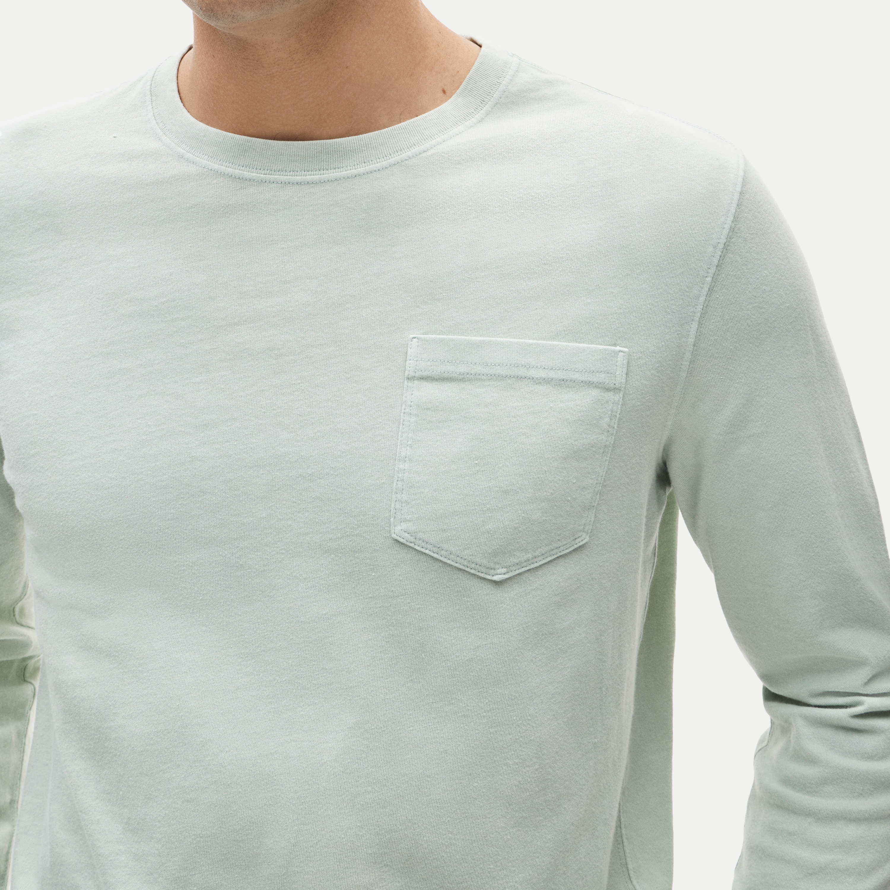 Long-sleeve vintage-wash cotton pocket T-shirt
