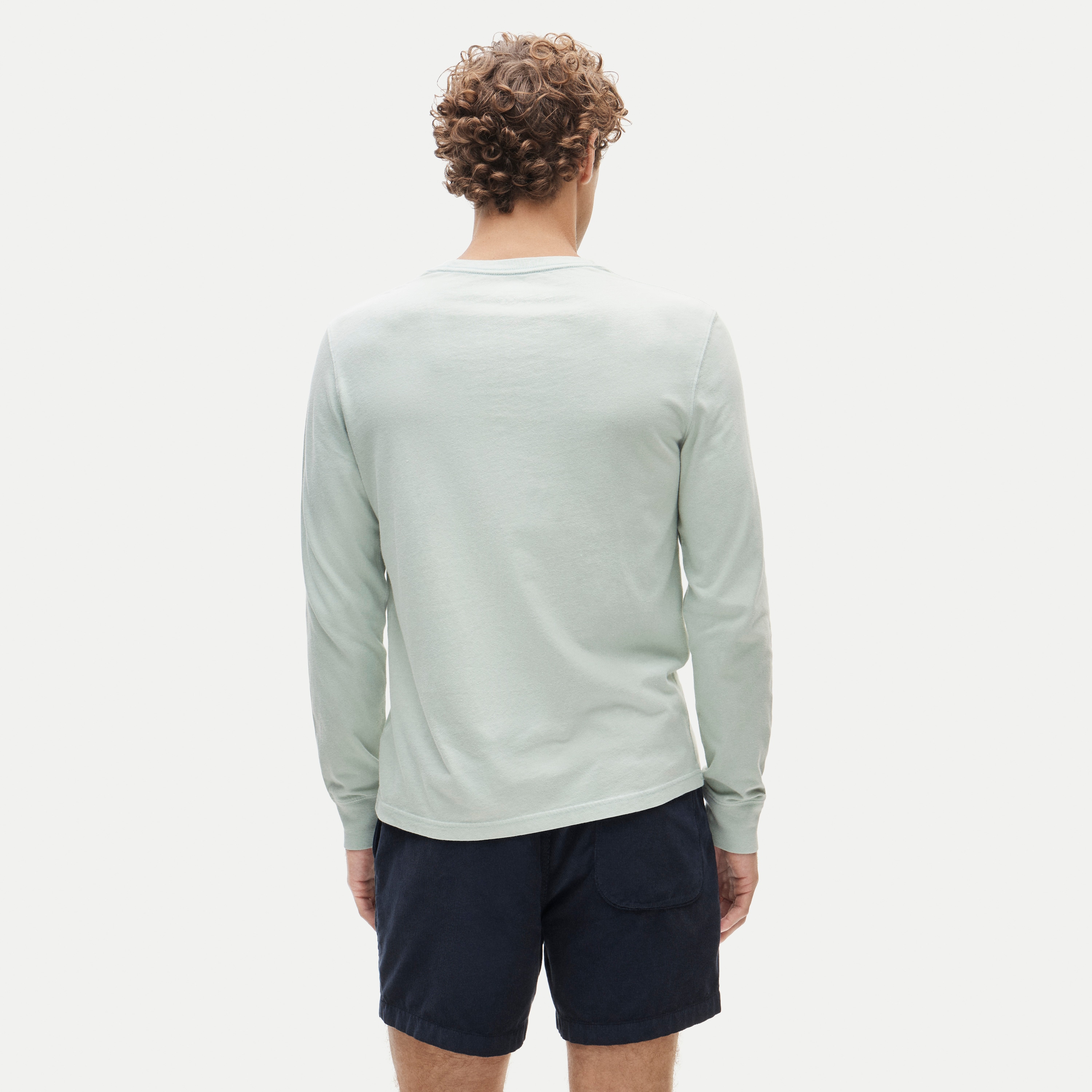 Long-sleeve vintage-wash cotton pocket T-shirt