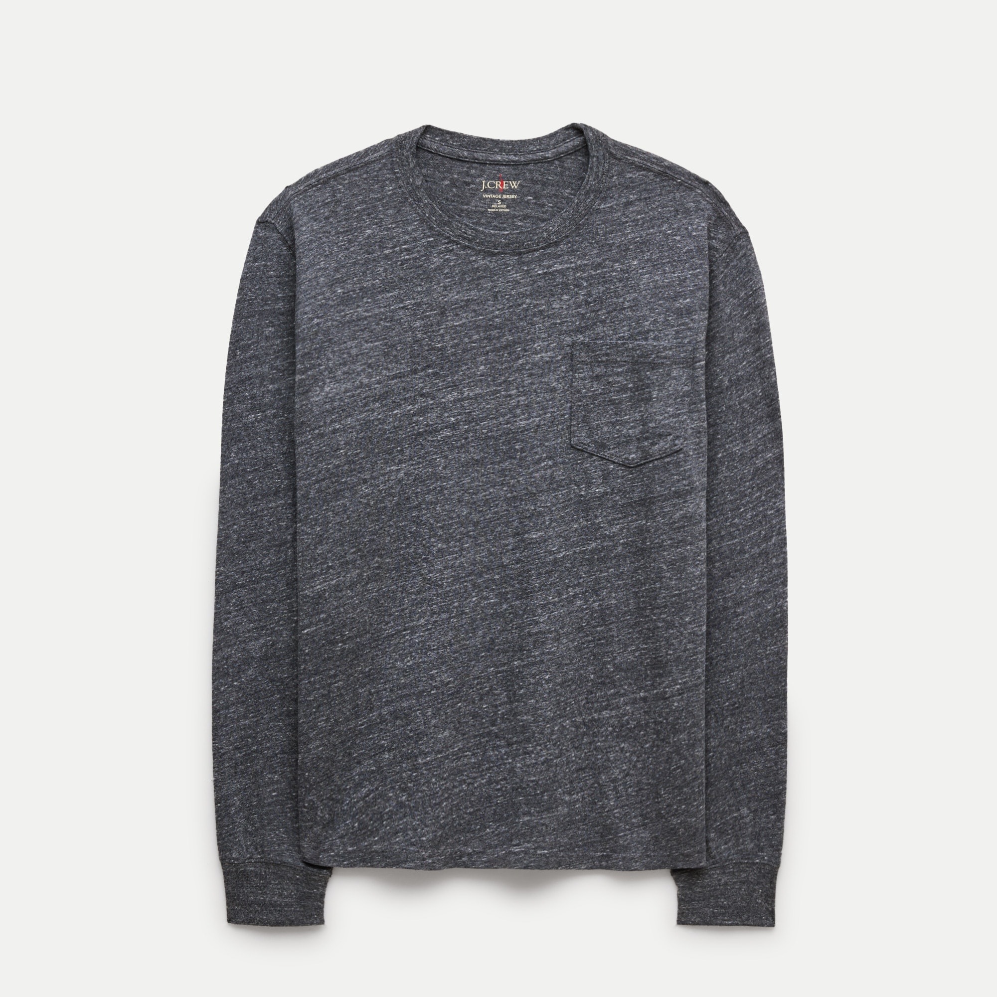 Long-sleeve vintage-wash cotton pocket T-shirt