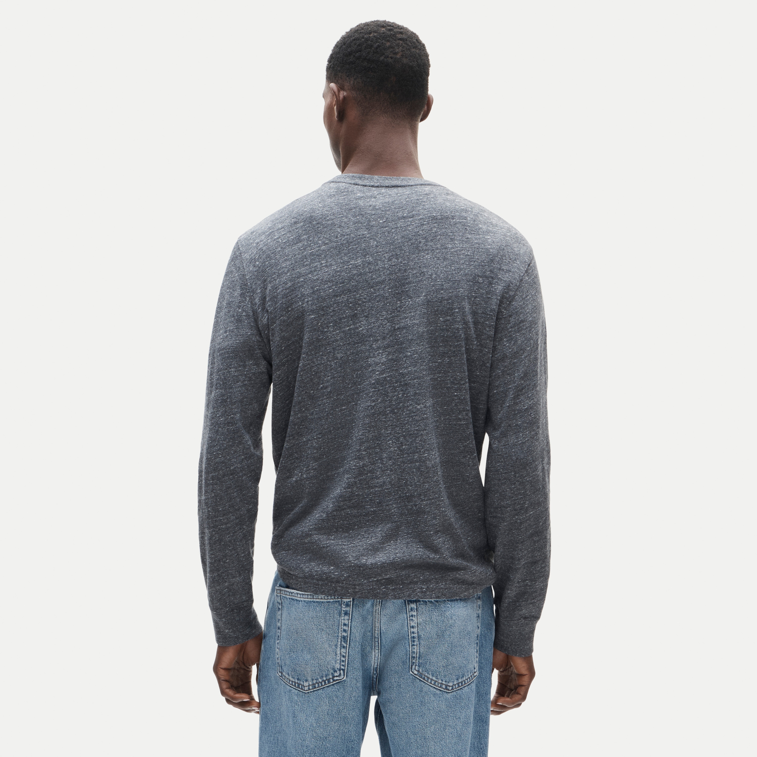 Long-sleeve vintage-wash cotton pocket T-shirt