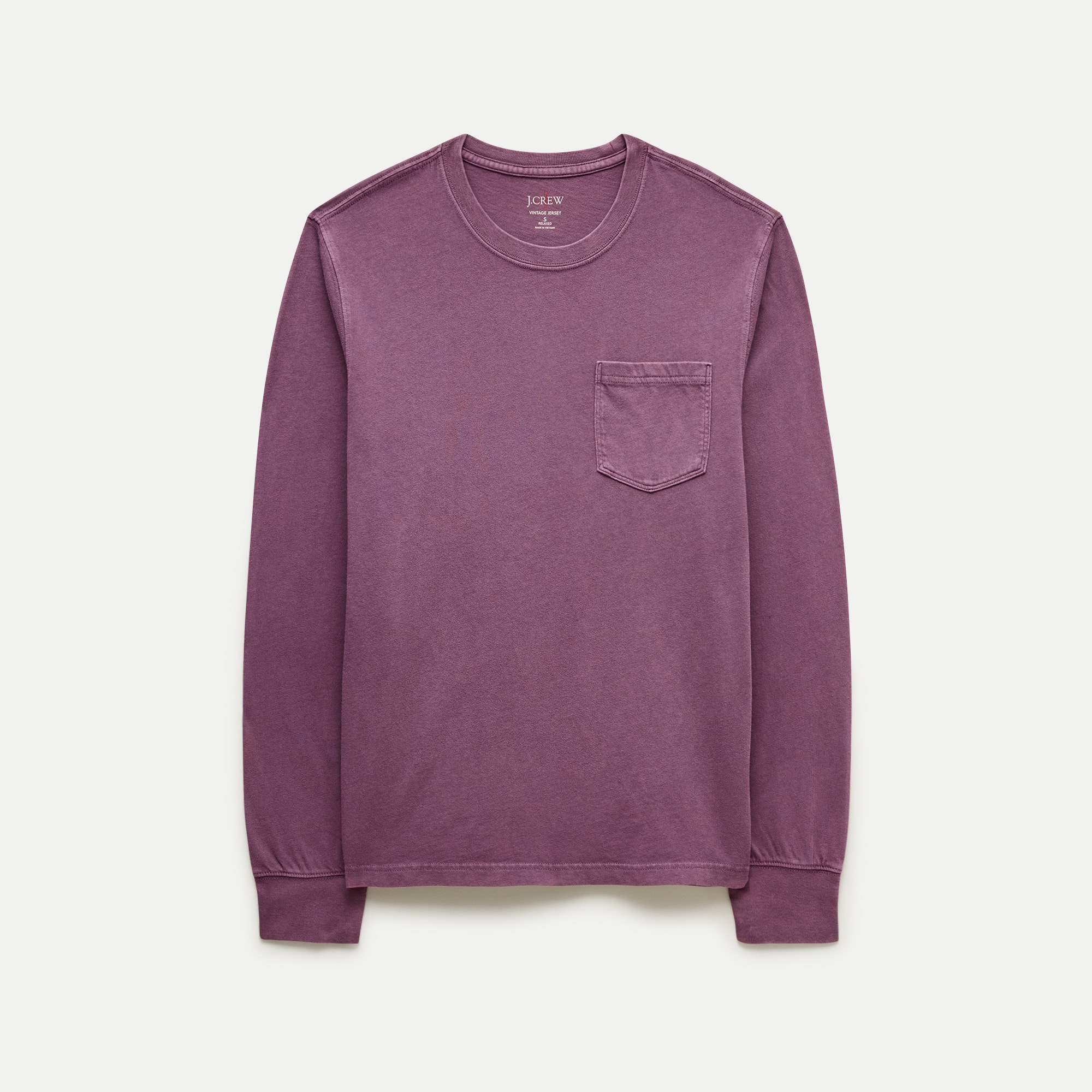 Long-sleeve vintage-wash cotton pocket T-shirt