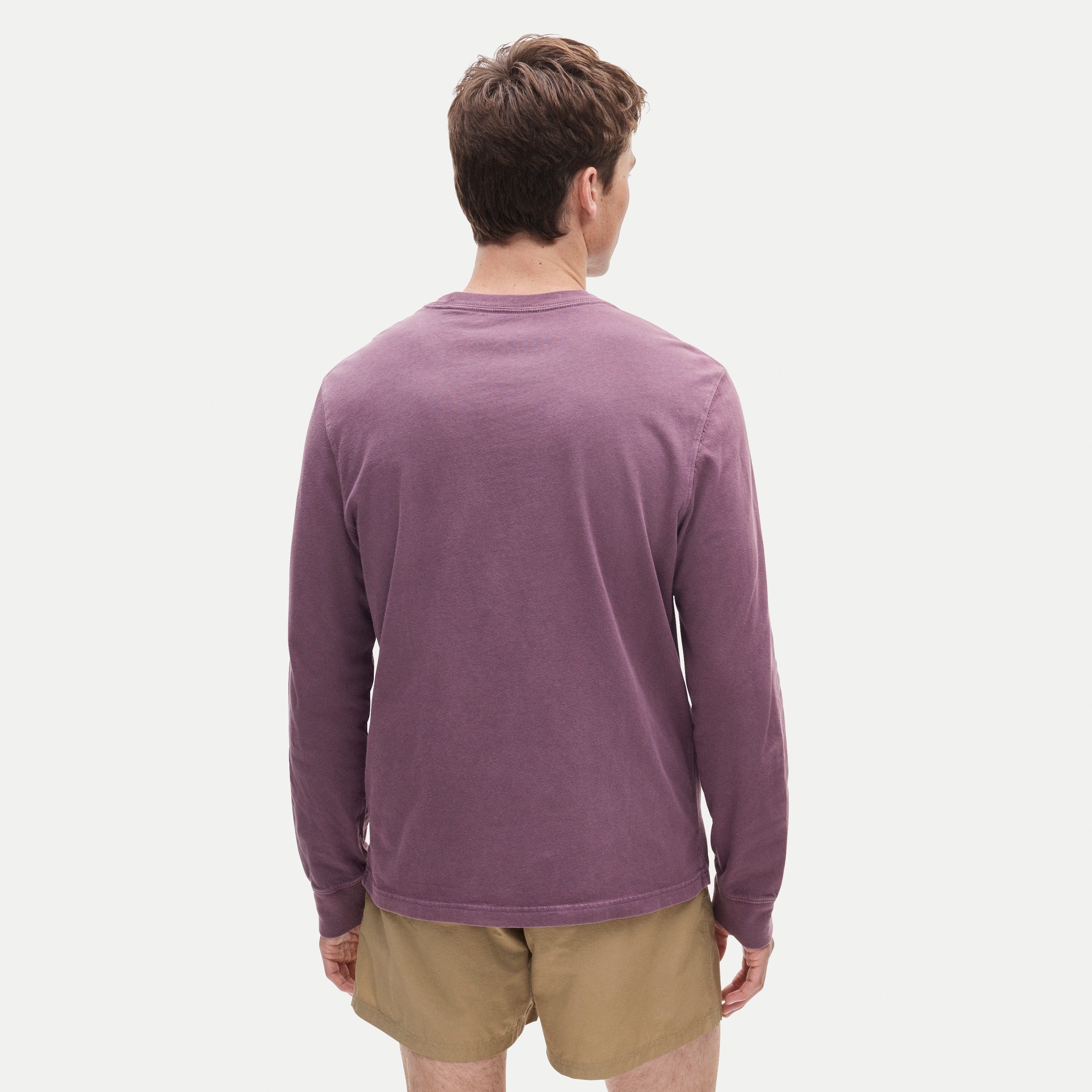 Long-sleeve vintage-wash cotton pocket T-shirt