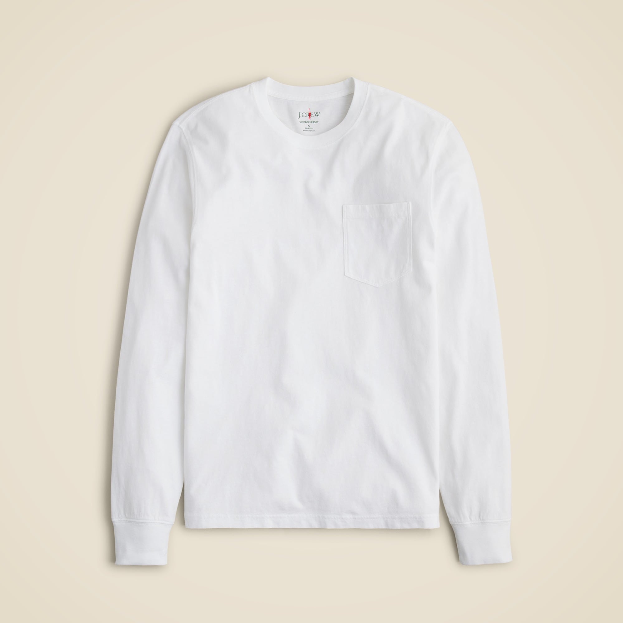 Long-sleeve vintage-wash cotton pocket T-shirt
