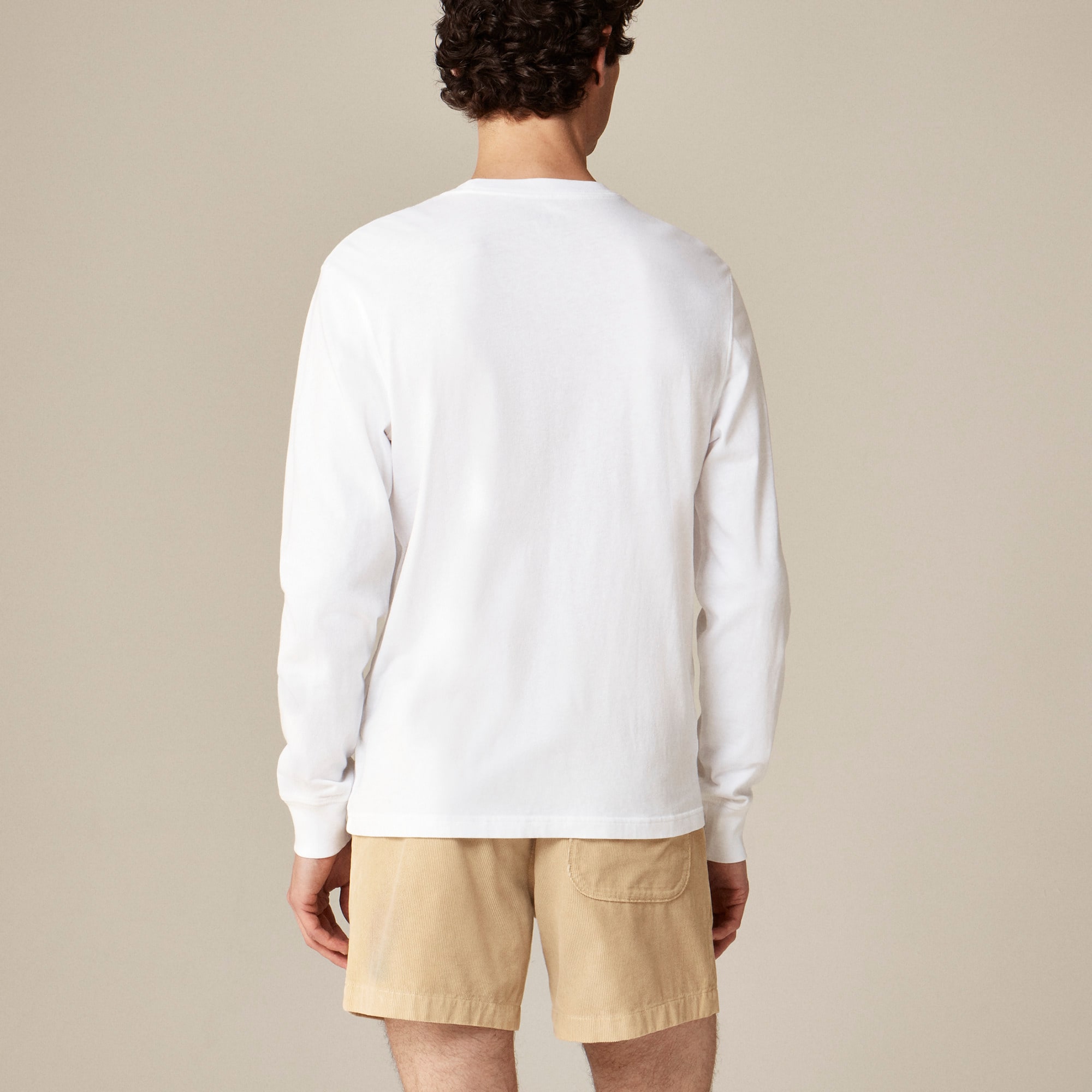 Long-sleeve vintage-wash cotton pocket T-shirt