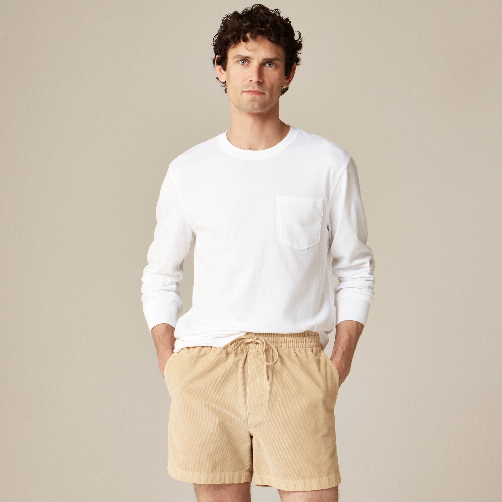  Long-sleeve vintage-wash cotton pocket T-shirt