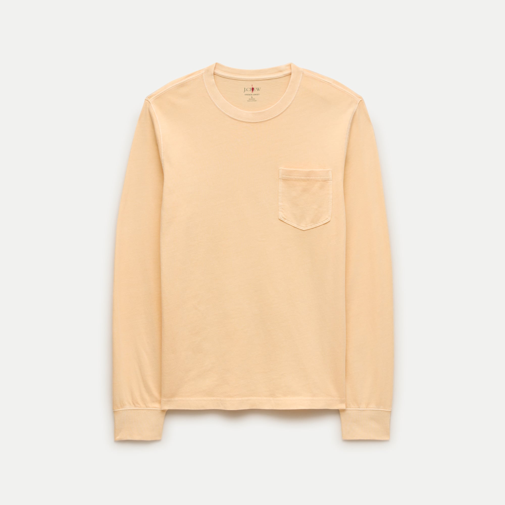 Long-sleeve vintage-wash cotton pocket T-shirt