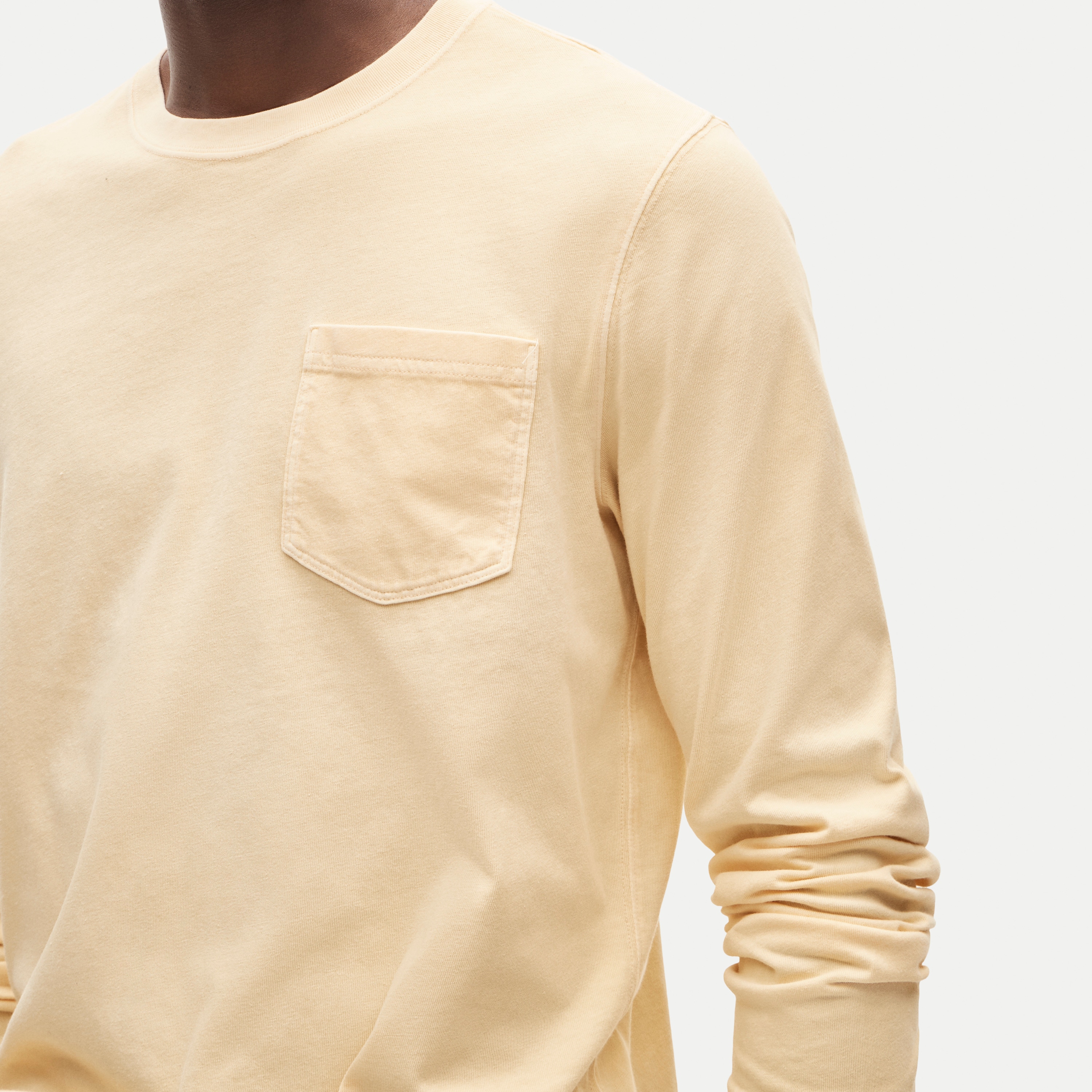 Long-sleeve vintage-wash cotton pocket T-shirt