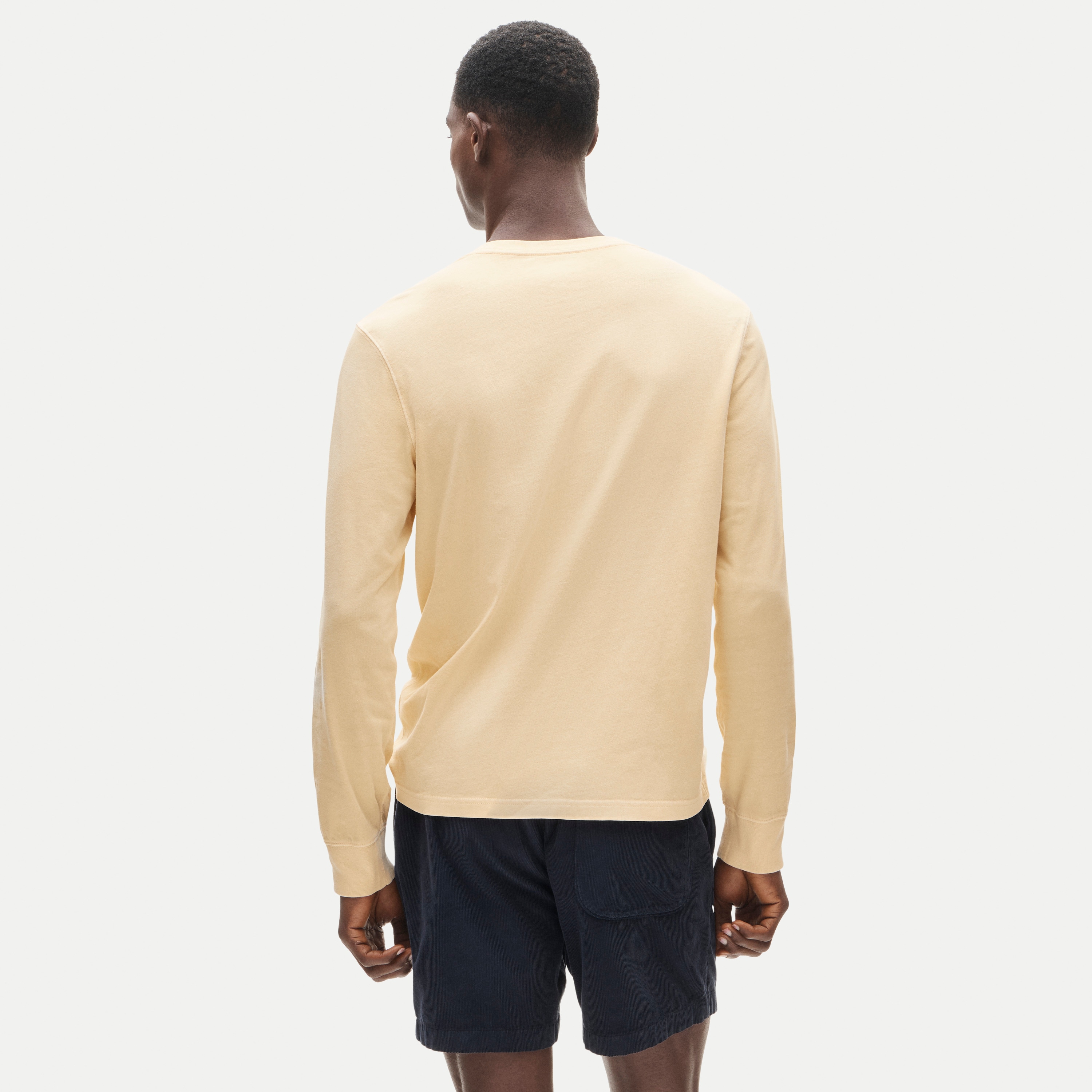 Long-sleeve vintage-wash cotton pocket T-shirt