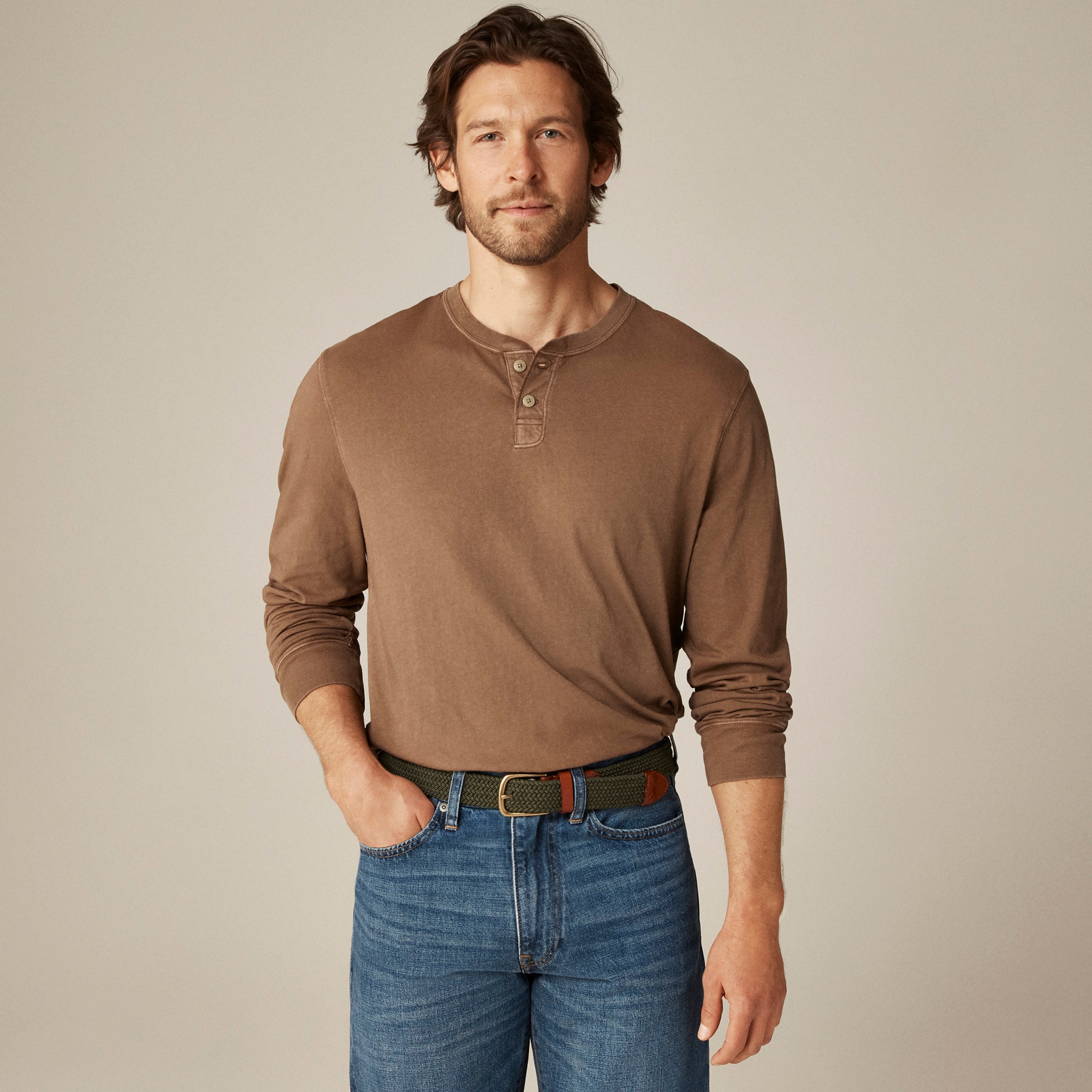 Vintage-wash Cotton Henley For Men | J.Crew