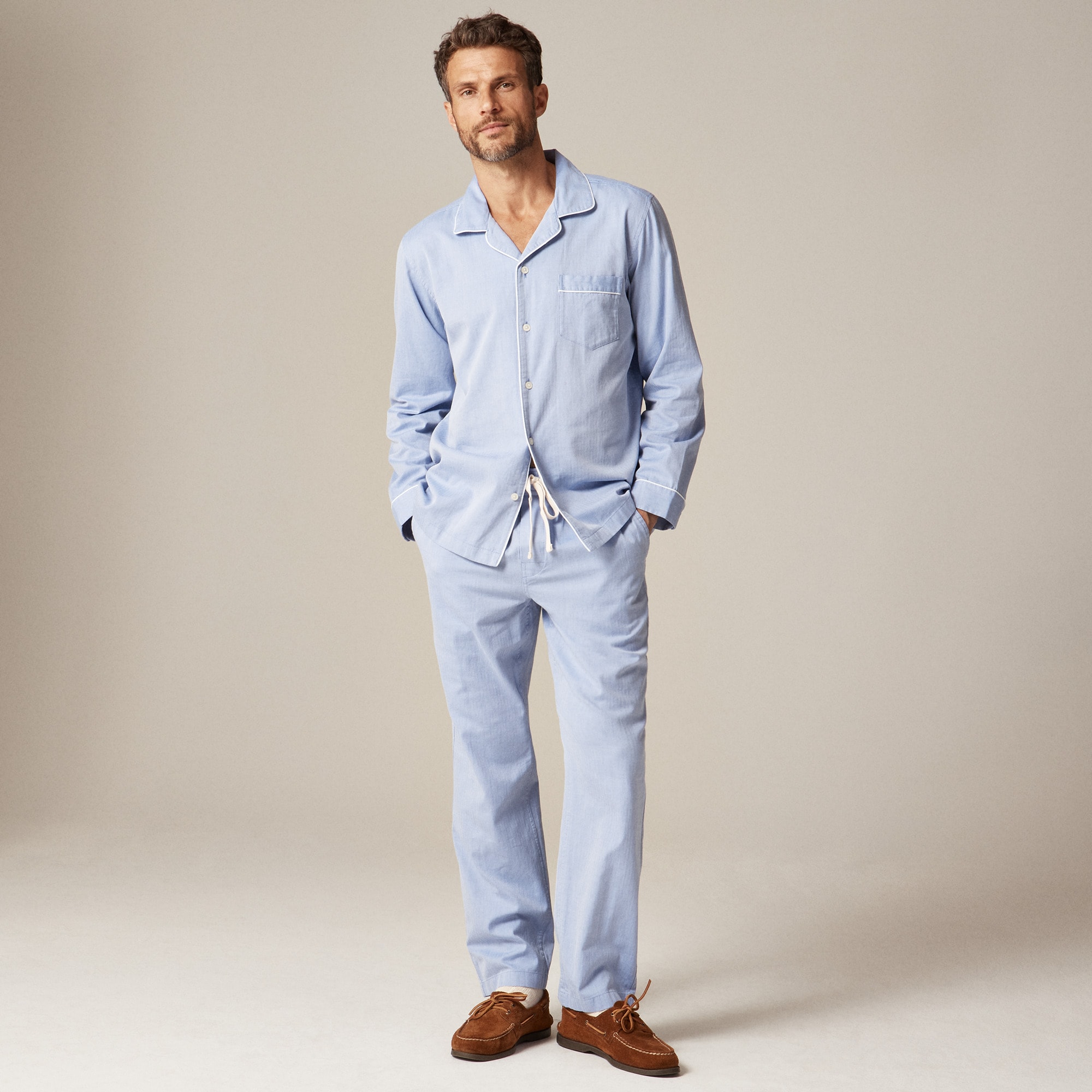 Pajama Set In Cotton Herringbone For Men