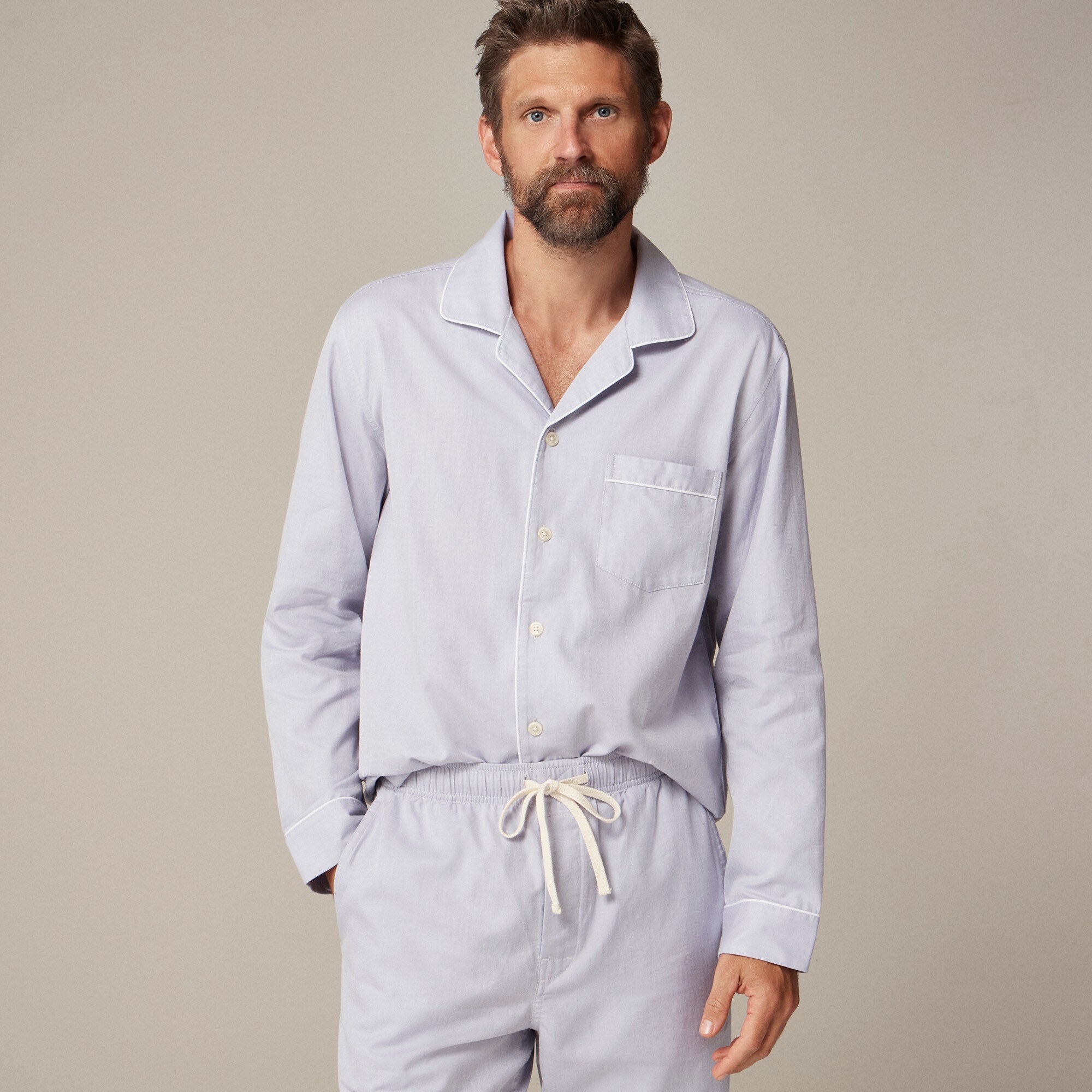 Pajama set in cotton herringbone