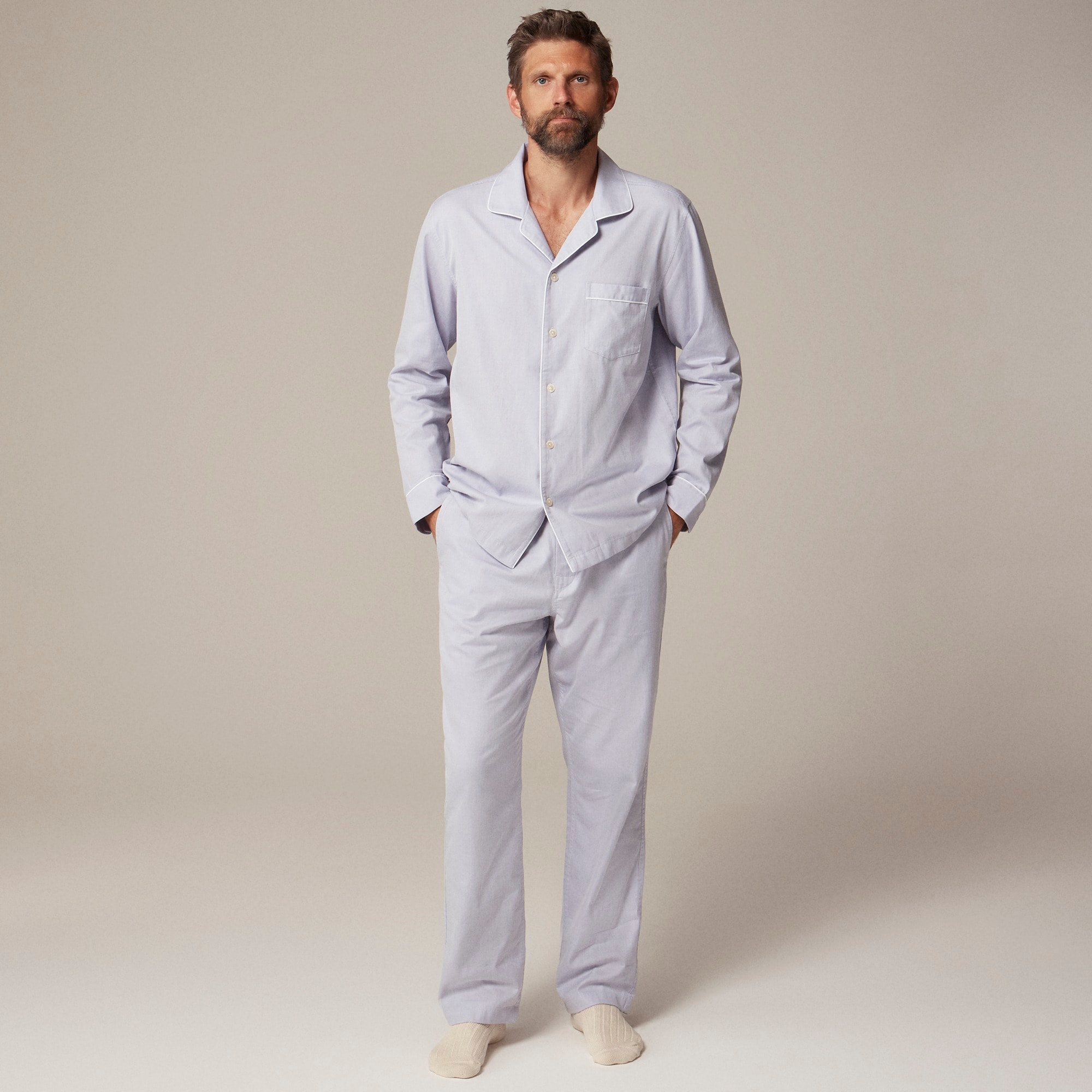 mens Pajama set in cotton herringbone