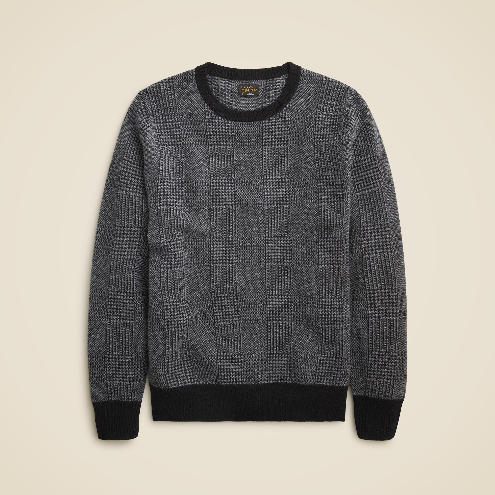 Cashmere crewneck sweater in plaid