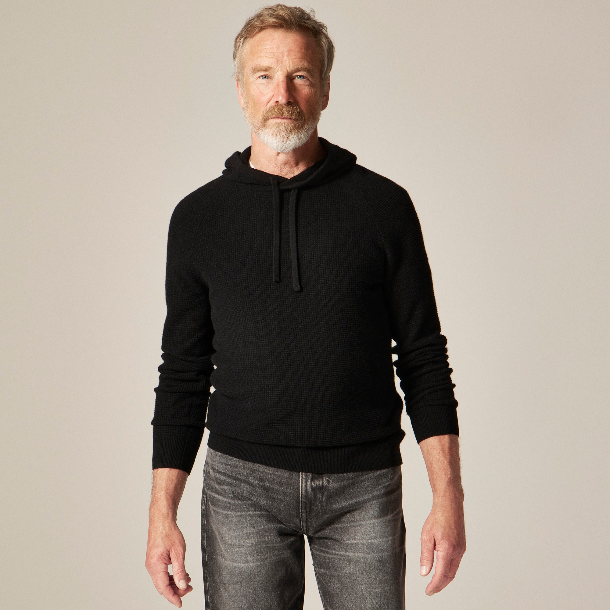  Cashmere waffle hooded sweater