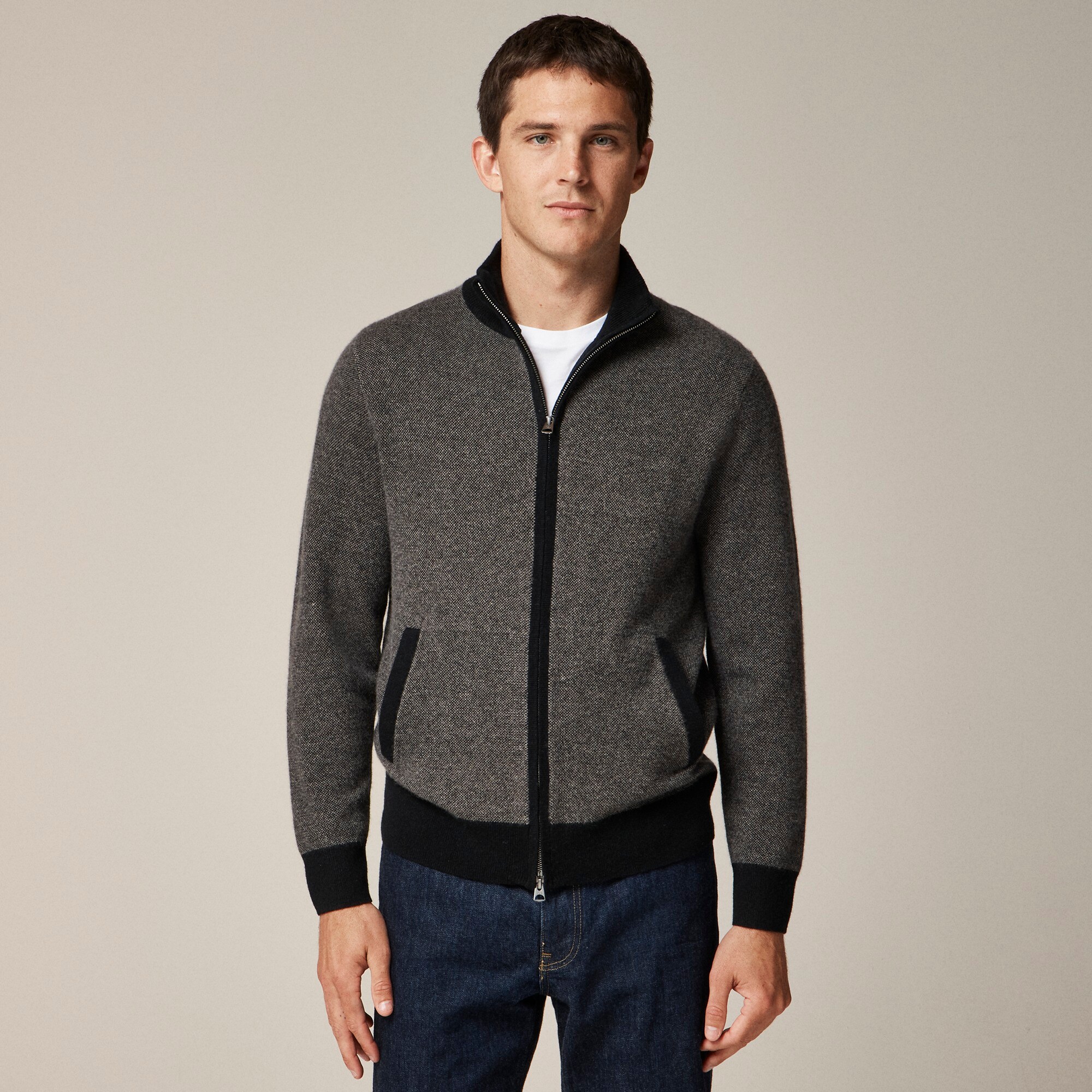  Cashmere full-zip sweater in bird's-eye stitch