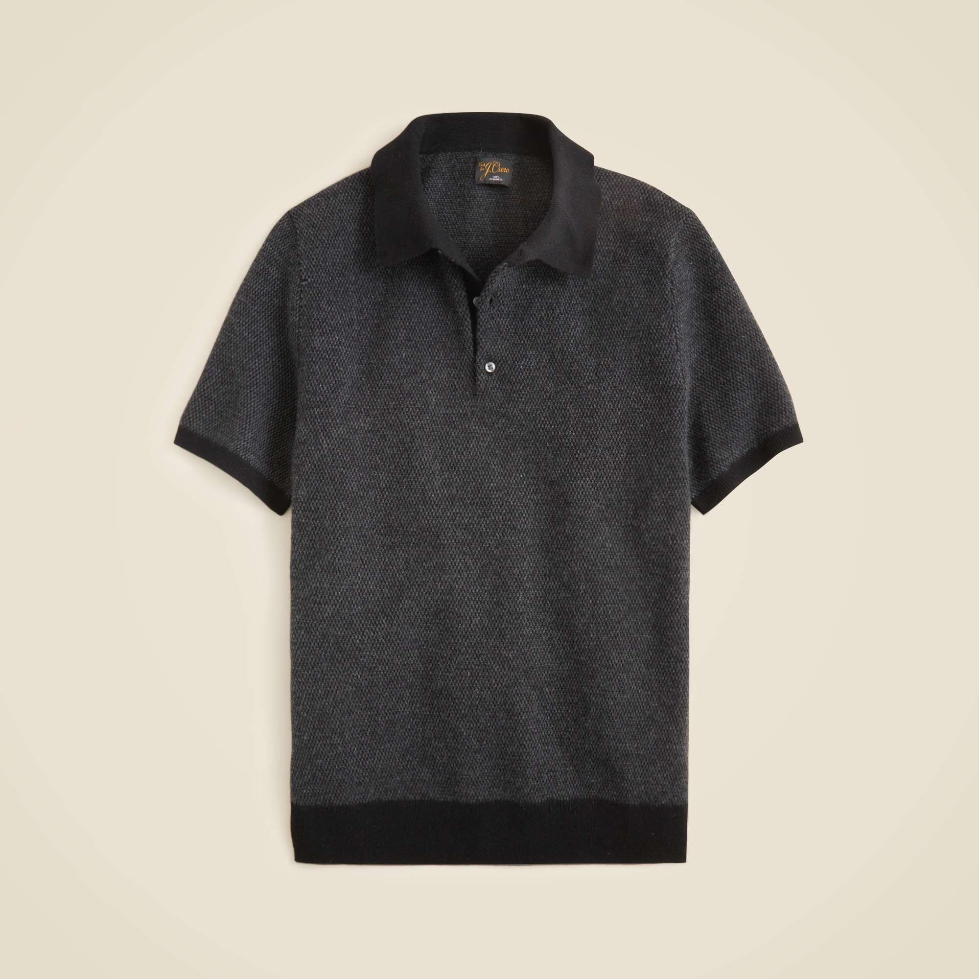 Short-sleeve cashmere sweater-polo in bird's-eye