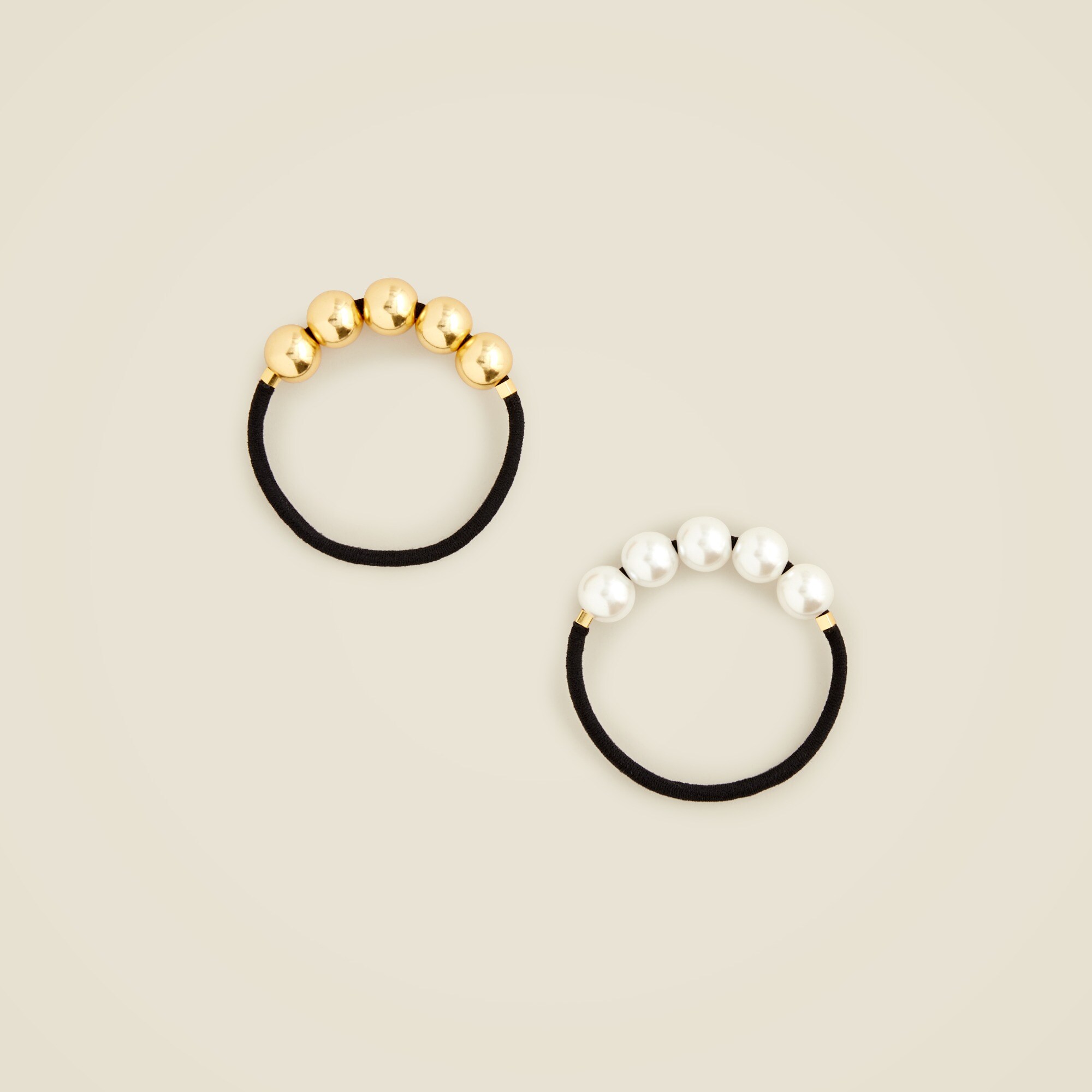 Bauble hair ties gold and pearl two-pack