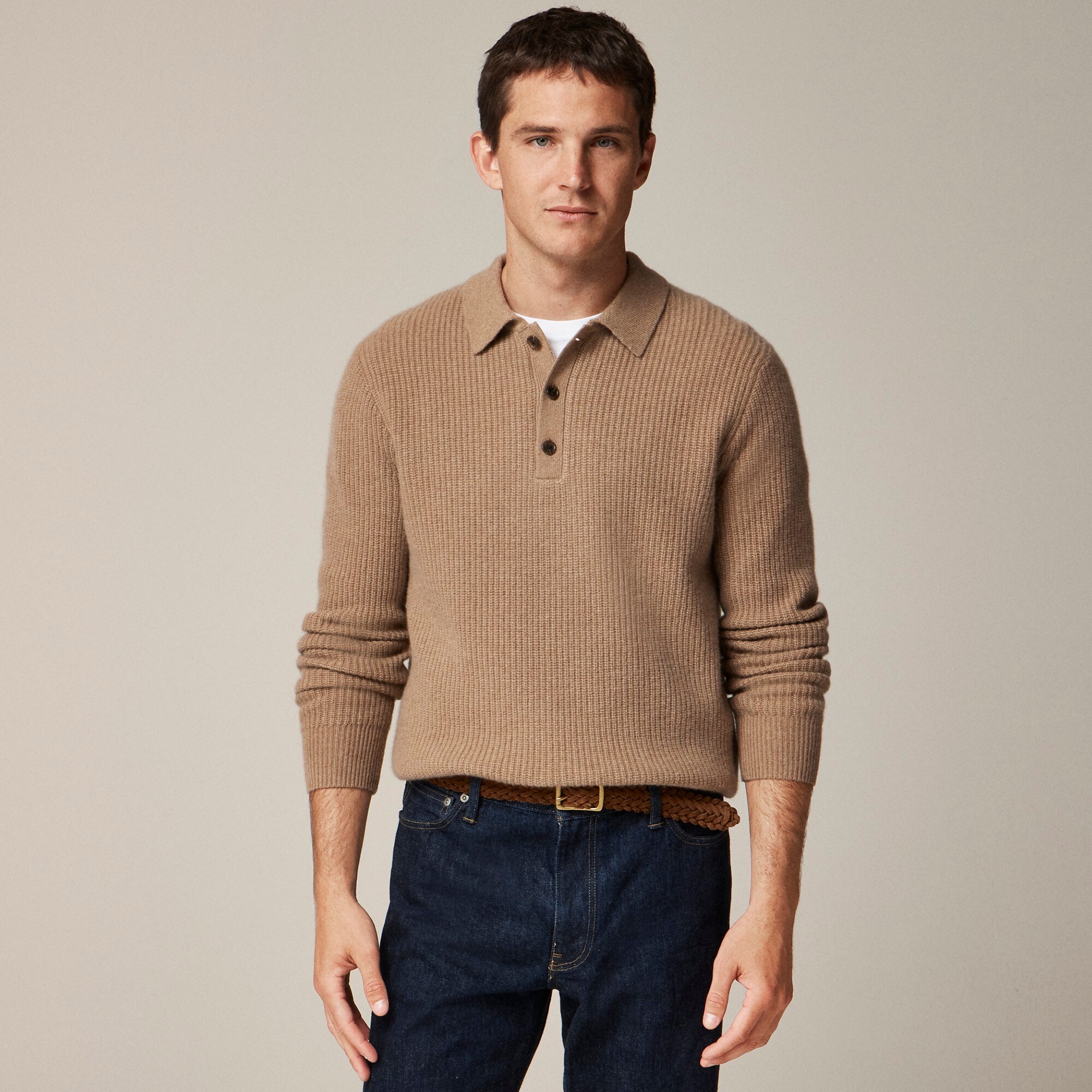 Midweight cashmere ribbed sweater-polo