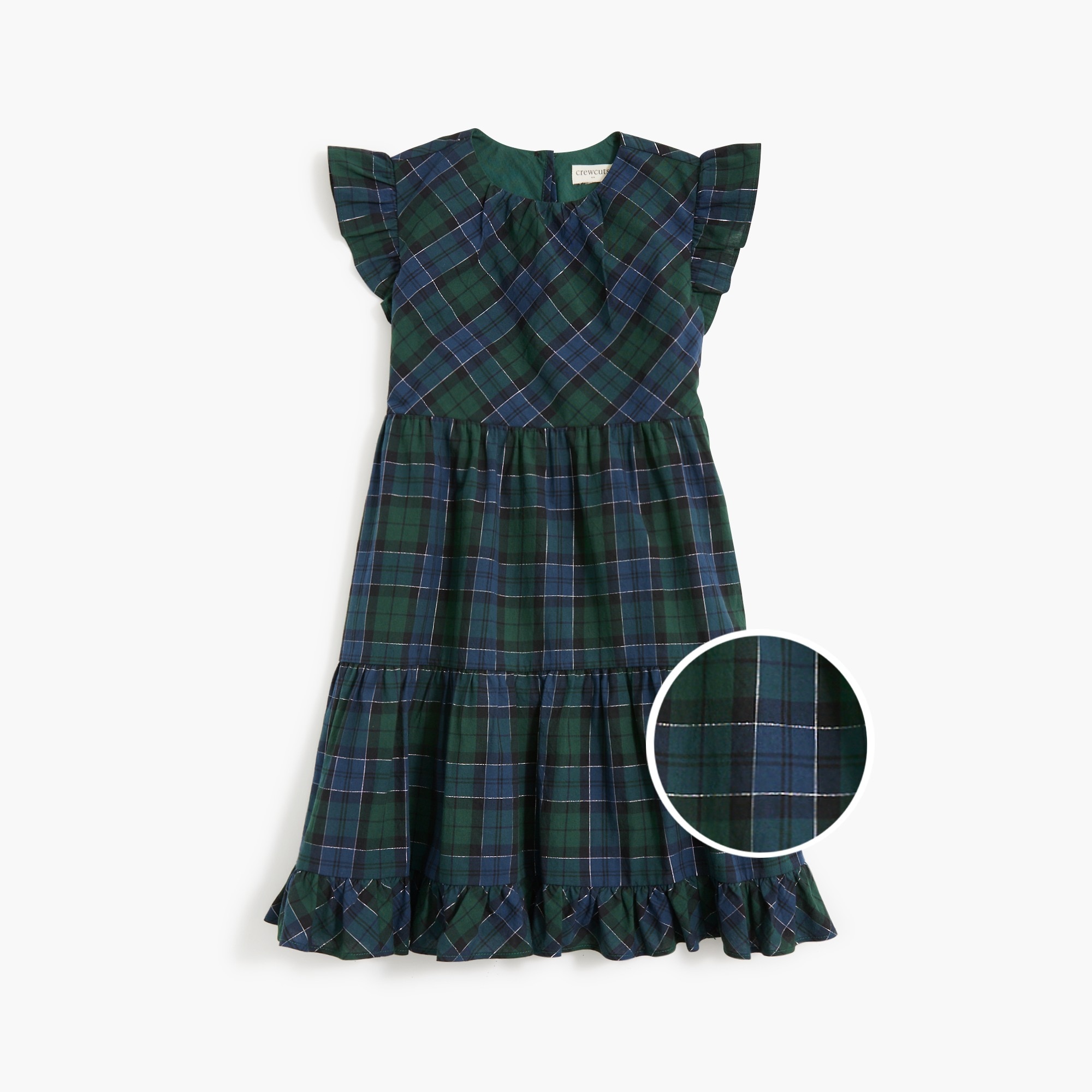 Girls' shimmer plaid tiered ruffle dress