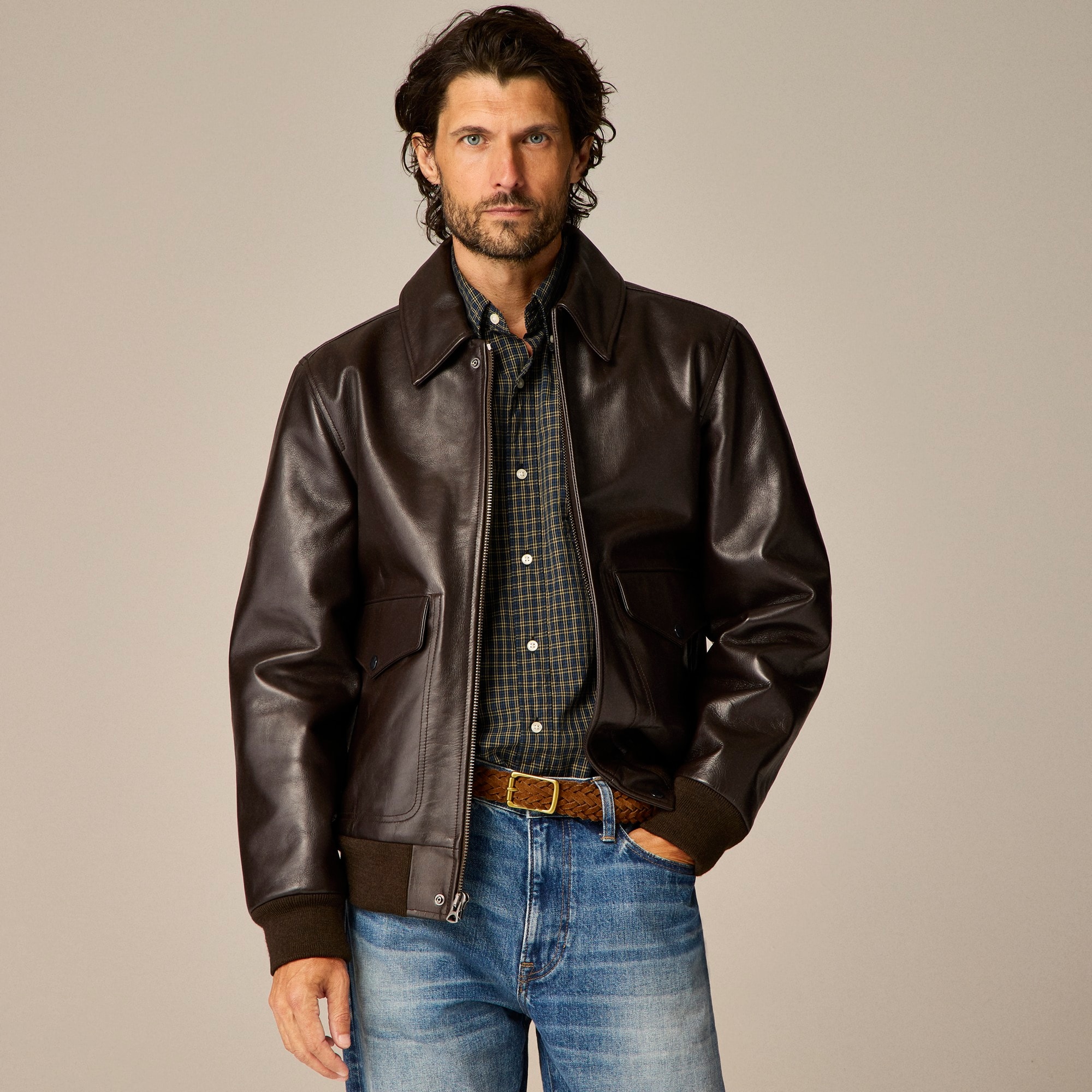 J.Crew Flight Jacket In Italian Leather For Men