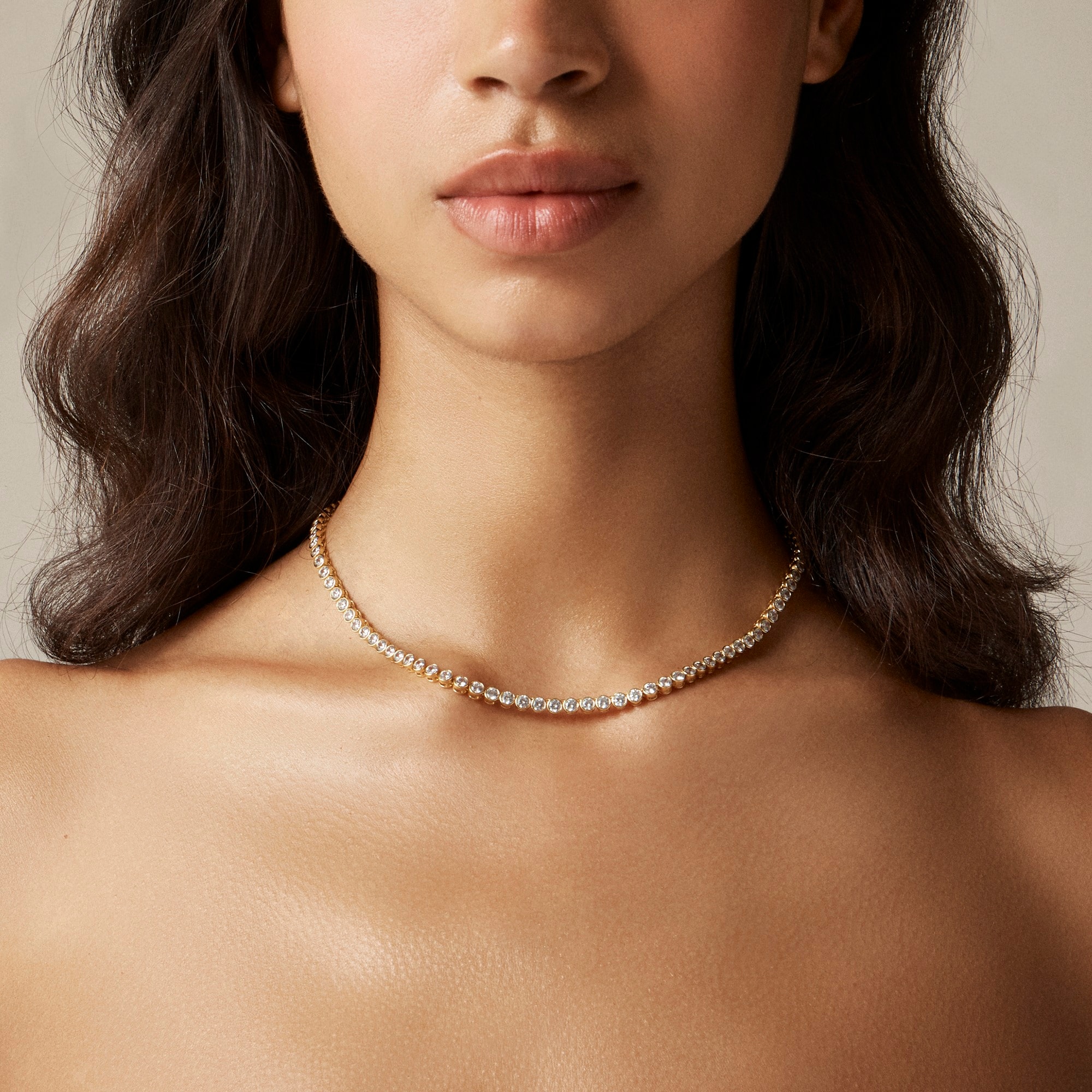 Round cubic zirconia bezel-set tennis necklace