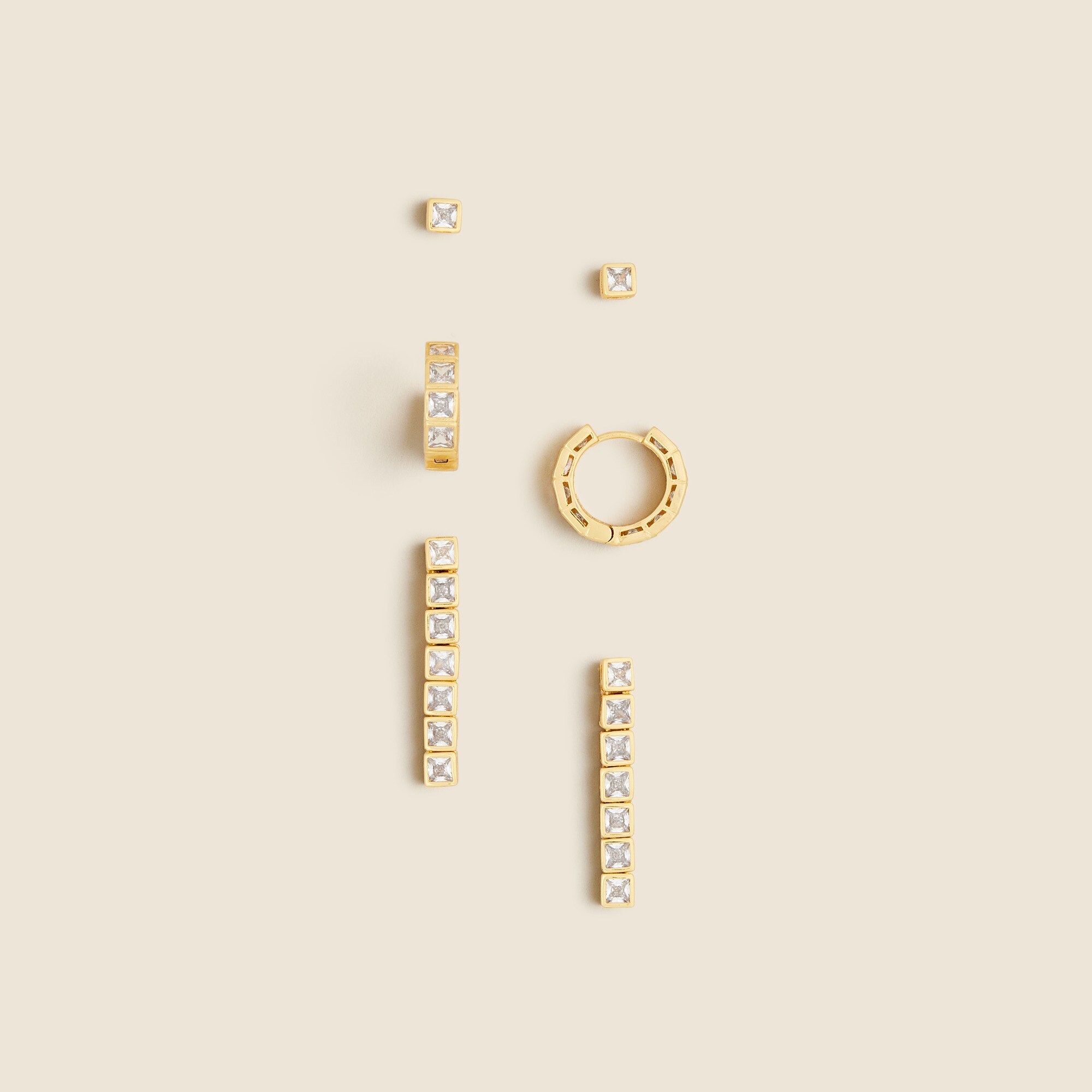 Square cubic zirconia bezel-set earrings set-of-three