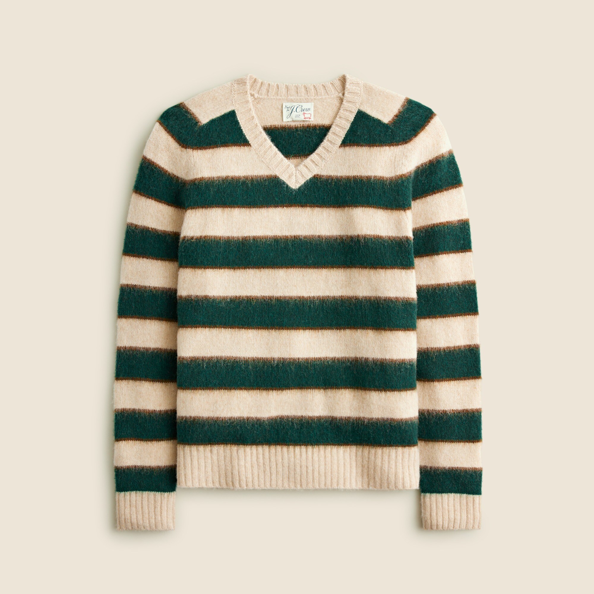 Brushed wool V-neck sweater in stripe