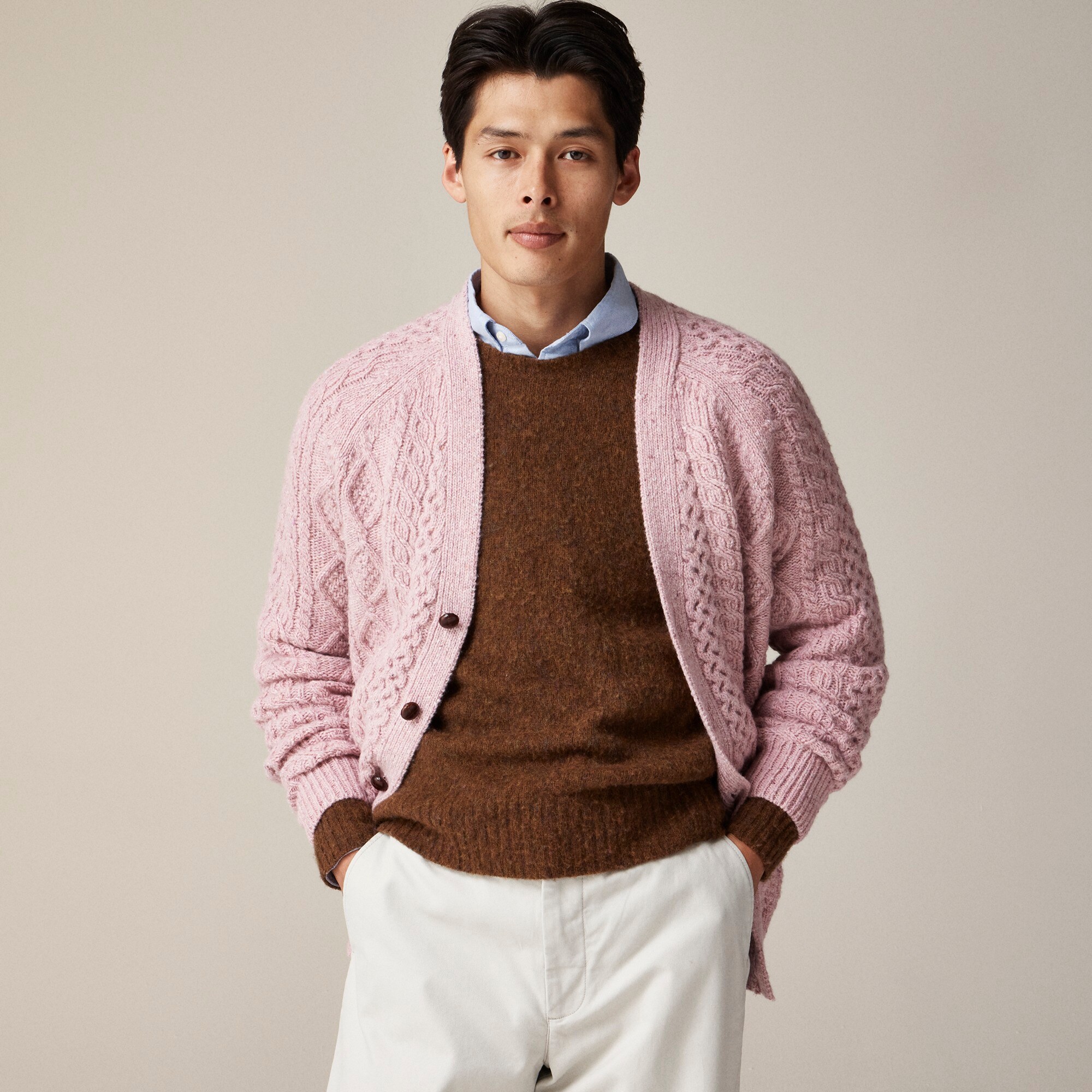  Merino wool cable-knit cardigan sweater