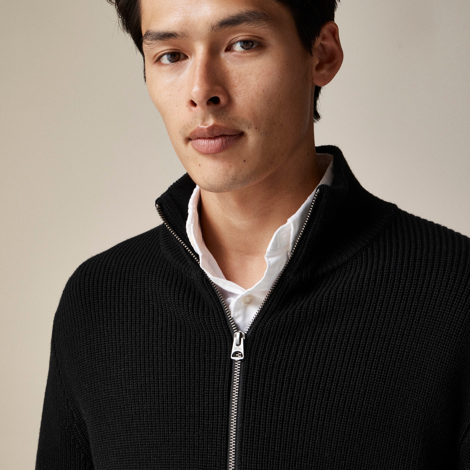 Ribbed merino wool full-zip sweater-jacket