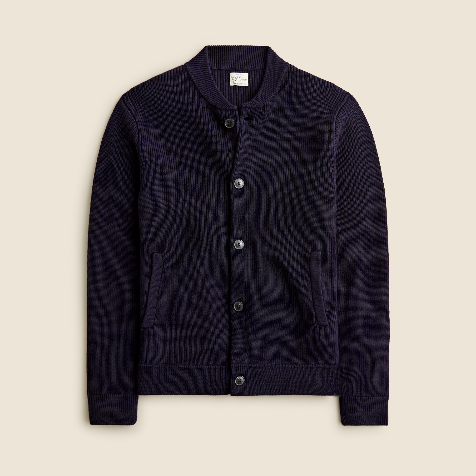 Ribbed merino wool baseball cardigan sweater