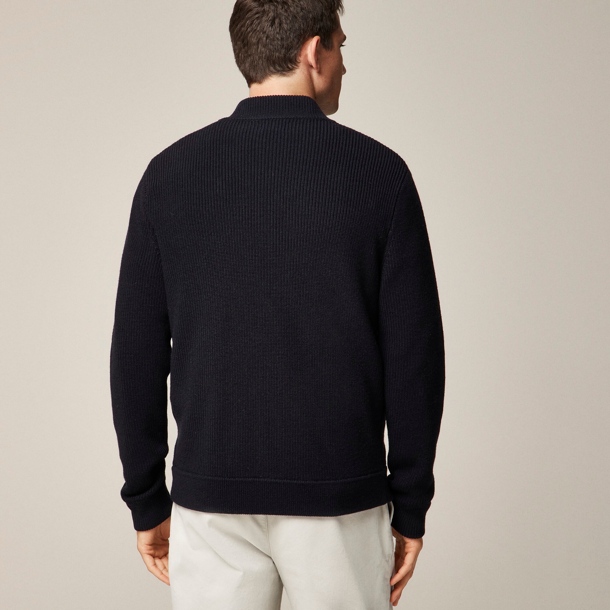 Ribbed merino wool baseball cardigan sweater