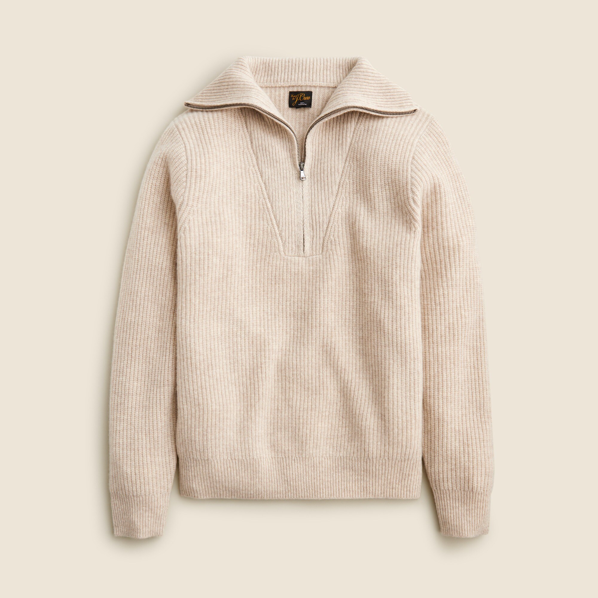 Midweight cashmere ribbed half-zip ski sweater