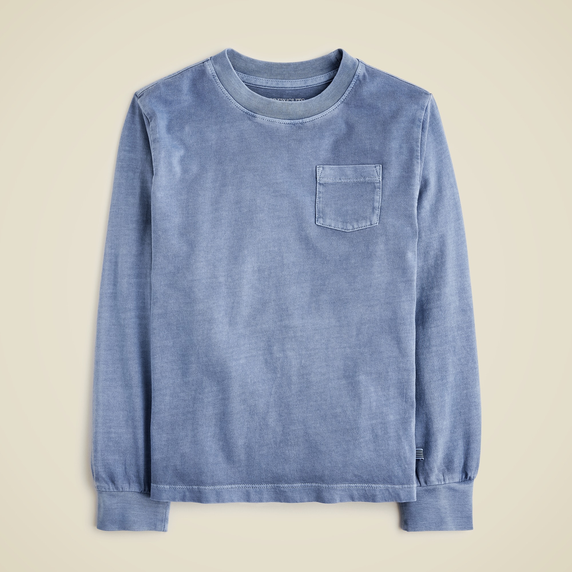  Kids' long-sleeve garment-dyed pocket T-shirt in broken-in-jersey