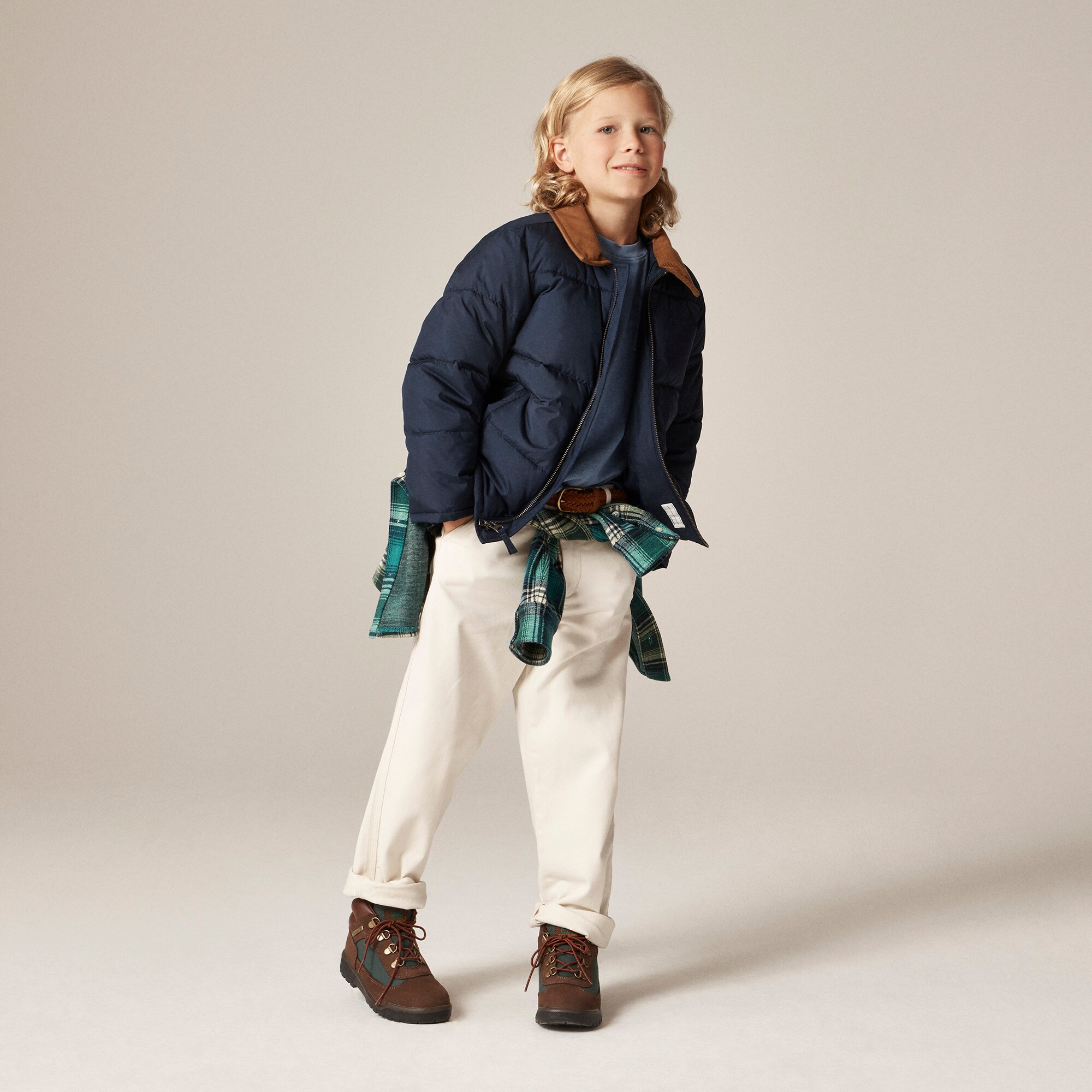 Kids' long-sleeve garment-dyed pocket T-shirt in broken-in-jersey