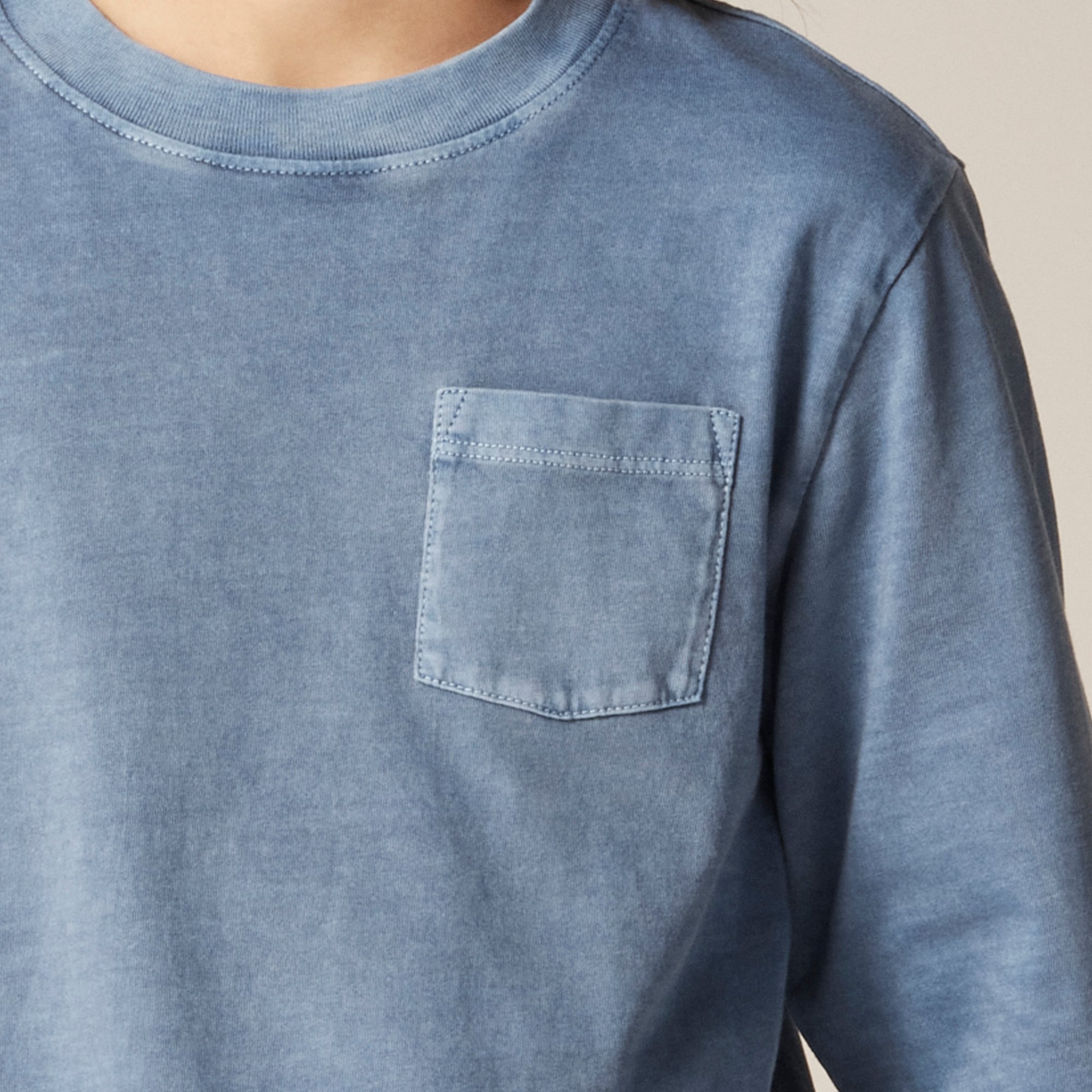 Kids' long-sleeve garment-dyed pocket T-shirt in broken-in-jersey