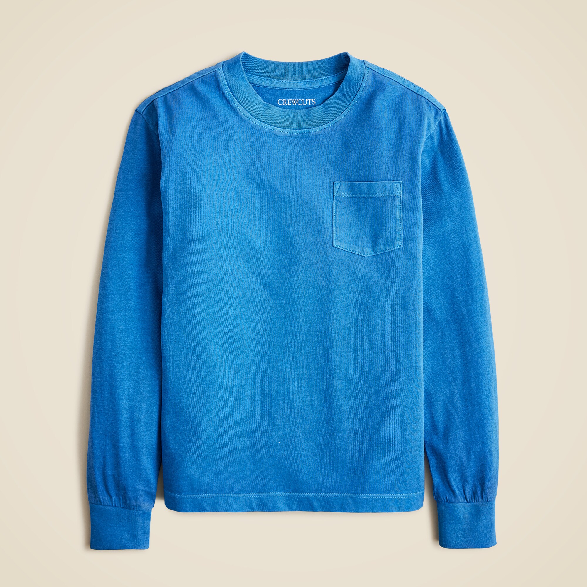 Kids' long-sleeve garment-dyed pocket T-shirt in broken-in-jersey