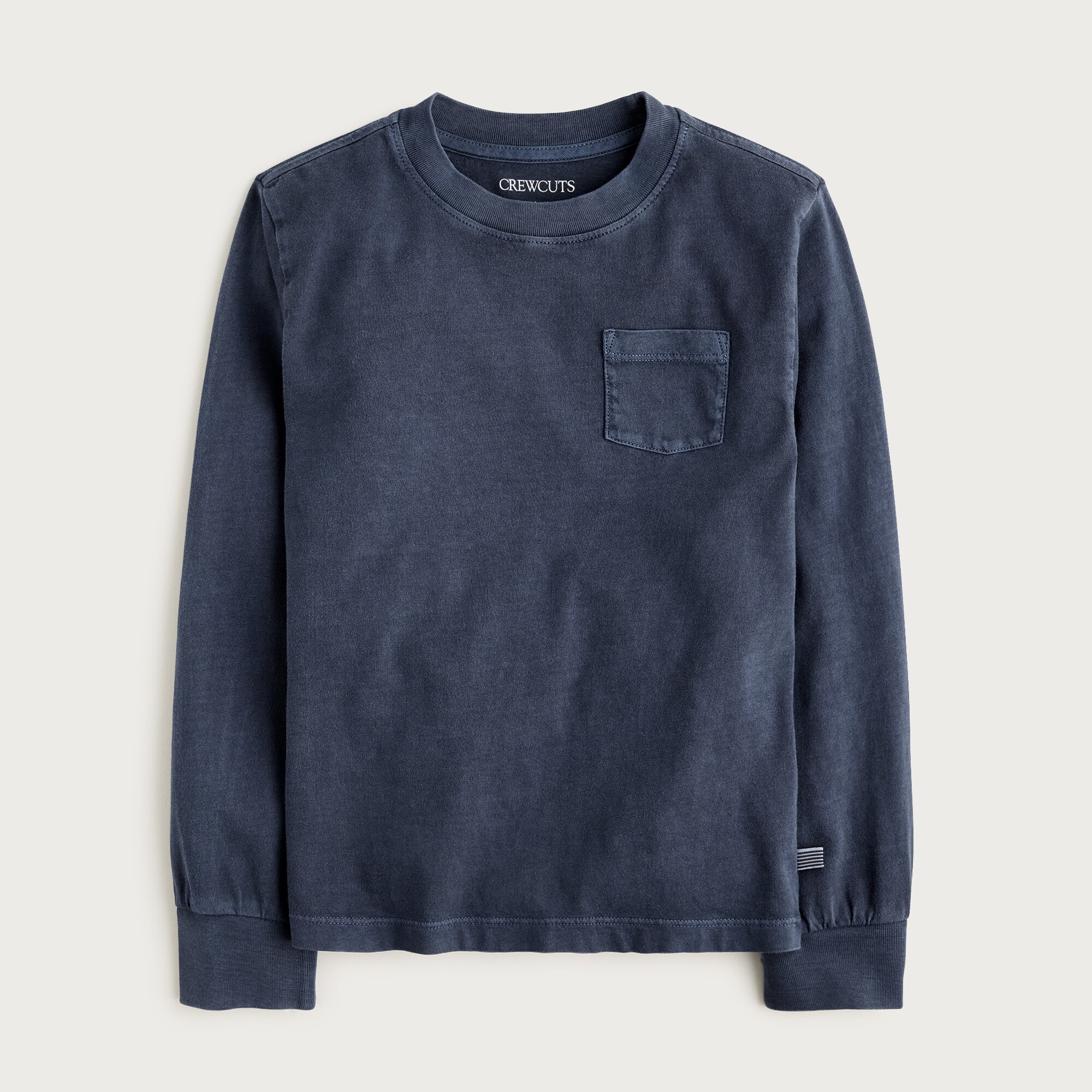 Kids' long-sleeve garment-dyed pocket T-shirt in broken-in-jersey