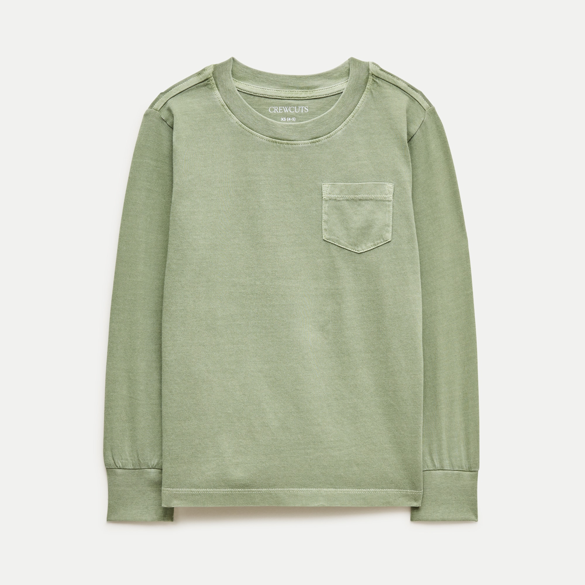 Kids' long-sleeve garment-dyed pocket T-shirt in broken-in-jersey