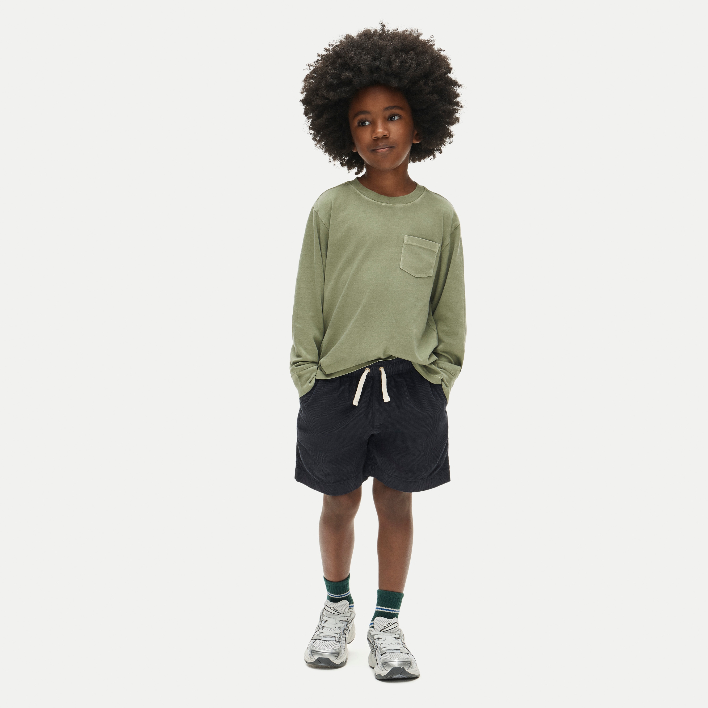 Kids' long-sleeve garment-dyed pocket T-shirt in broken-in-jersey