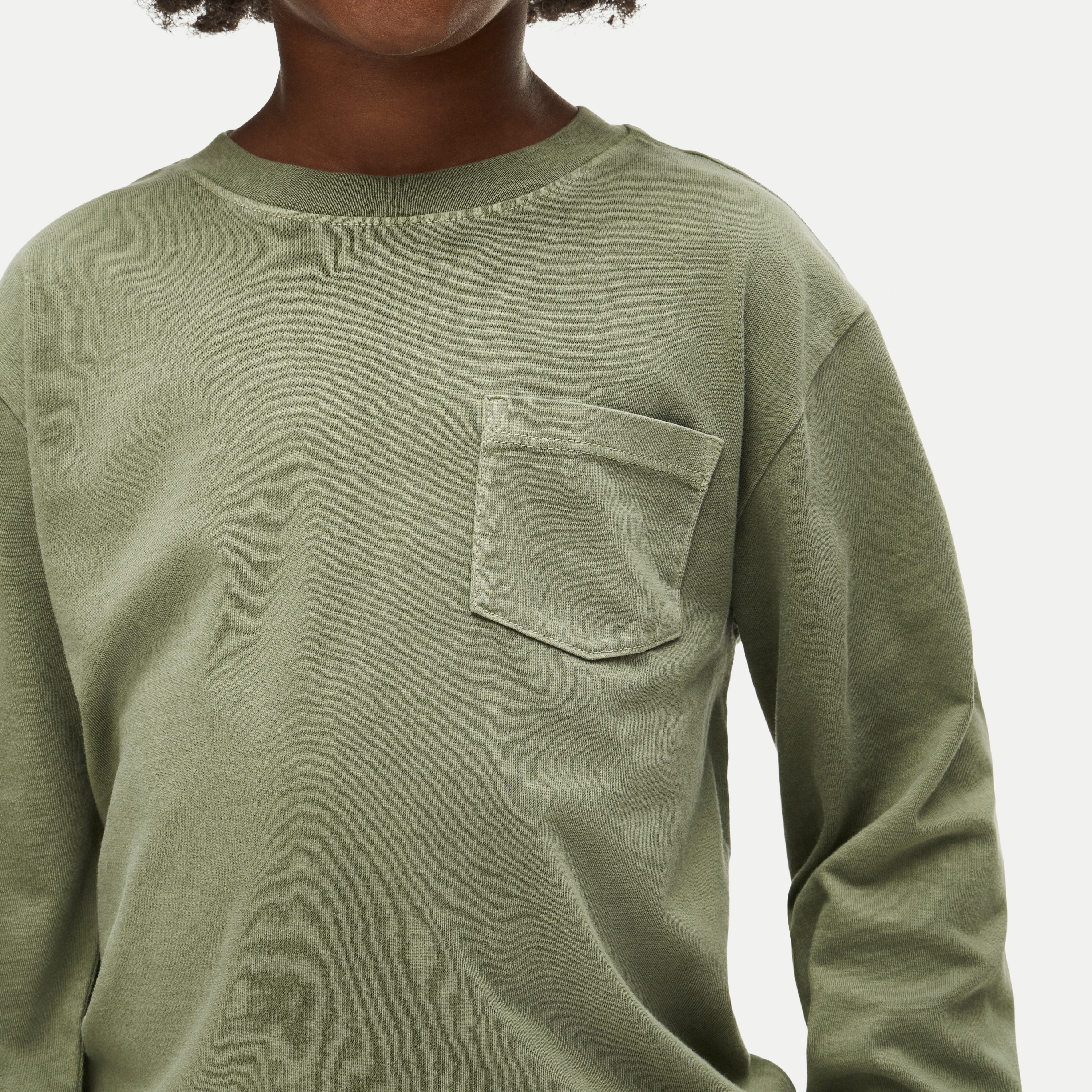 Kids' long-sleeve garment-dyed pocket T-shirt in broken-in-jersey