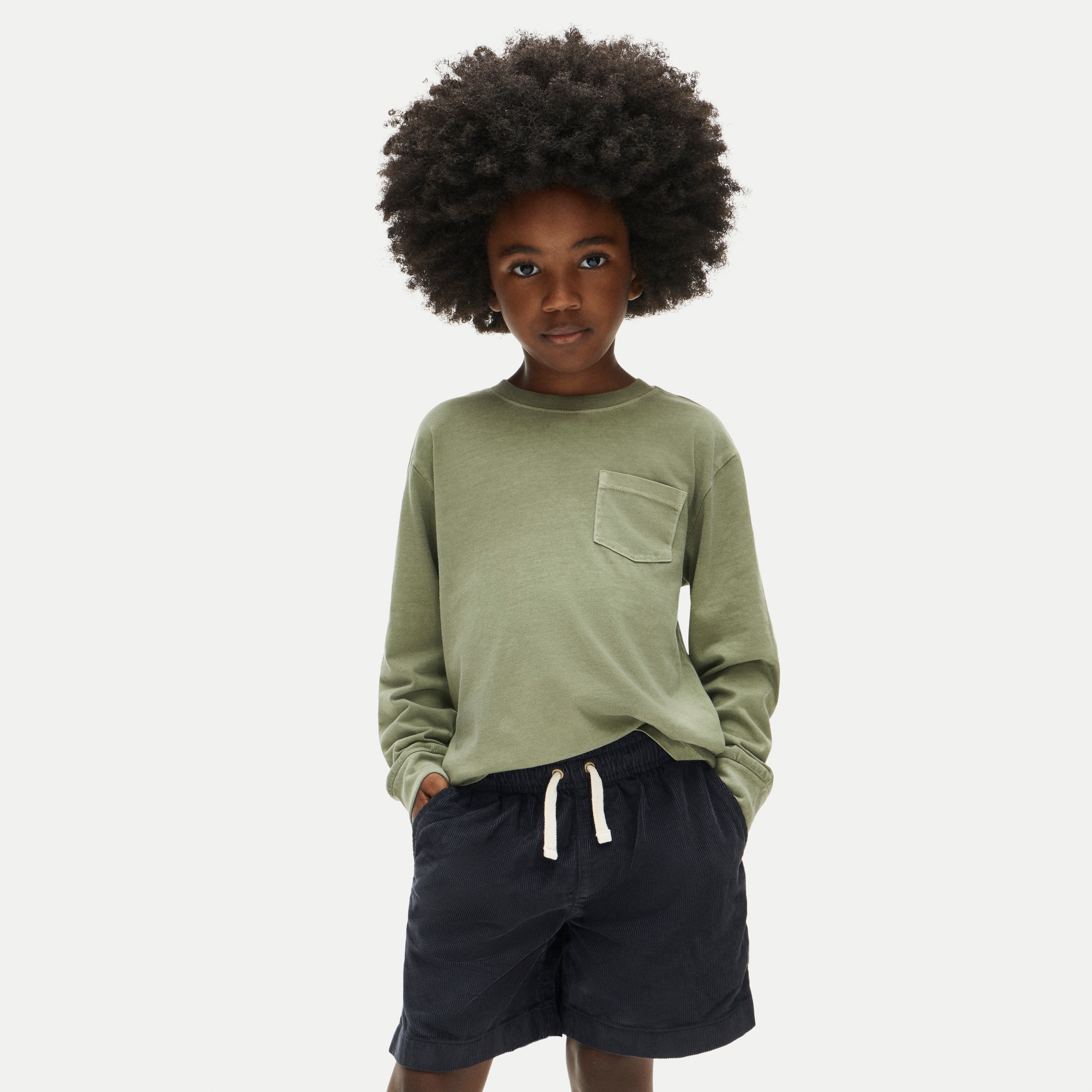 Kids' long-sleeve garment-dyed pocket T-shirt in broken-in-jersey