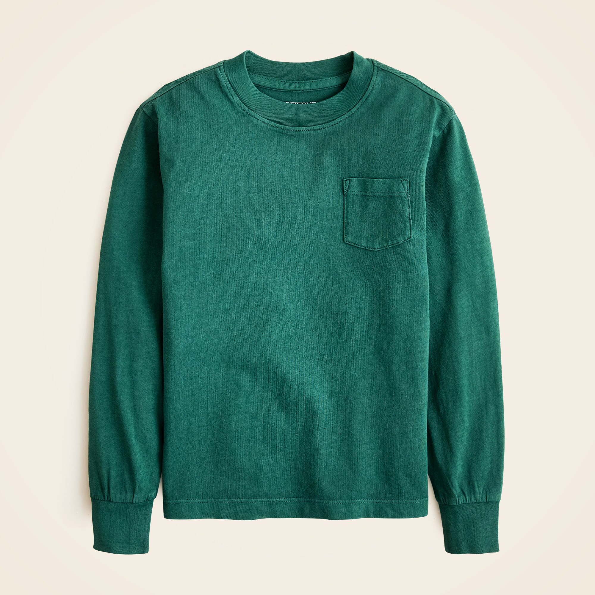  Kids' long-sleeve garment-dyed pocket T-shirt in broken-in-jersey
