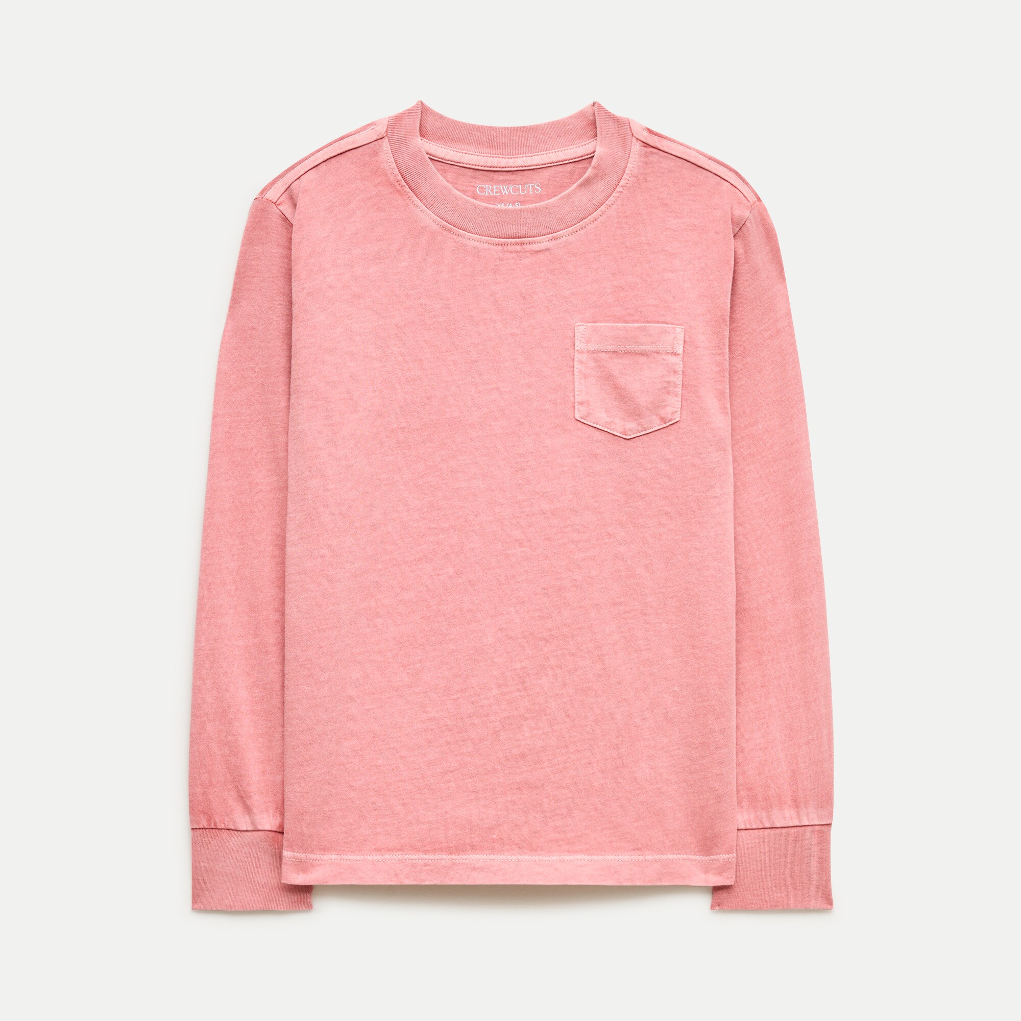 Kids' long-sleeve garment-dyed pocket T-shirt in broken-in-jersey