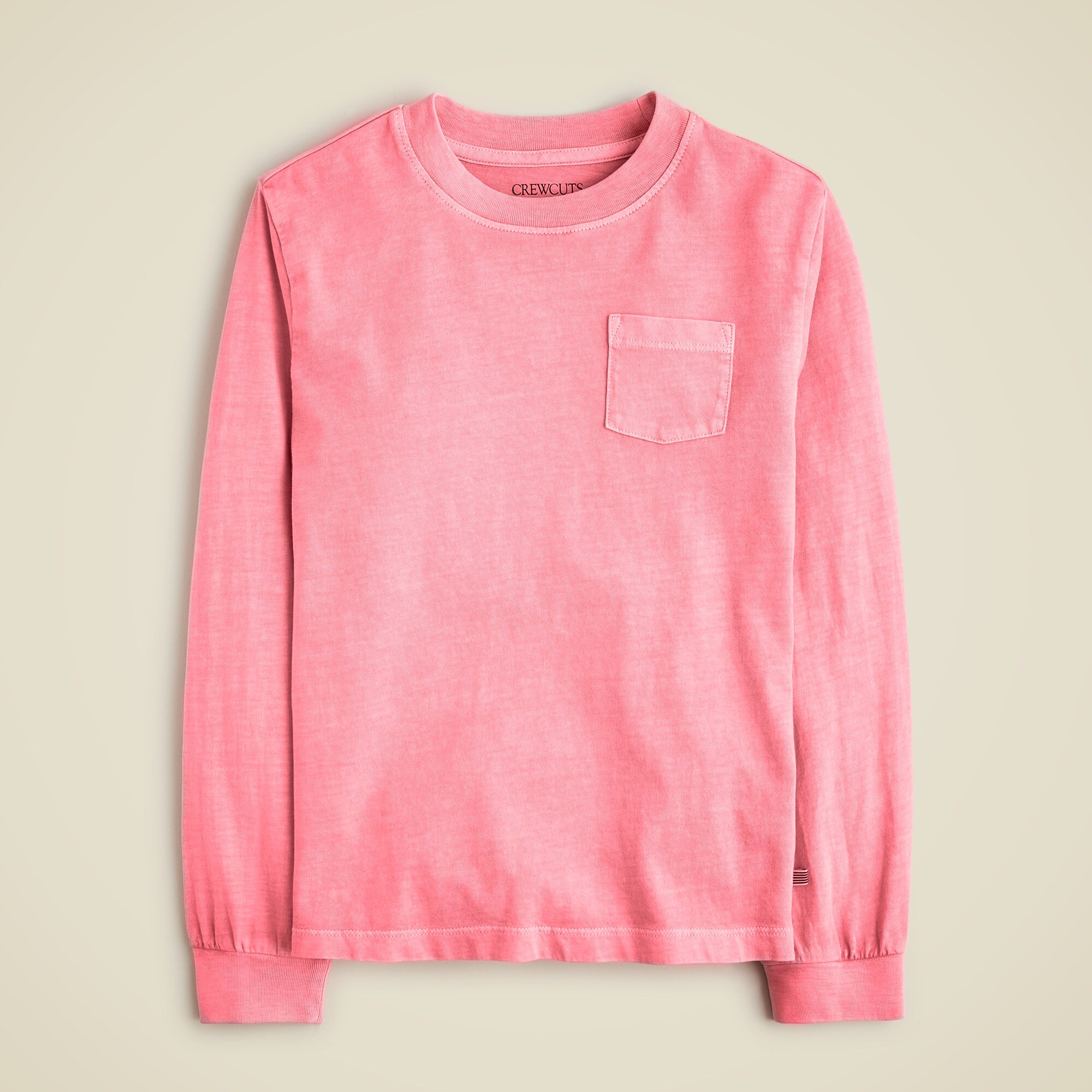  Kids' long-sleeve garment-dyed pocket T-shirt in broken-in-jersey