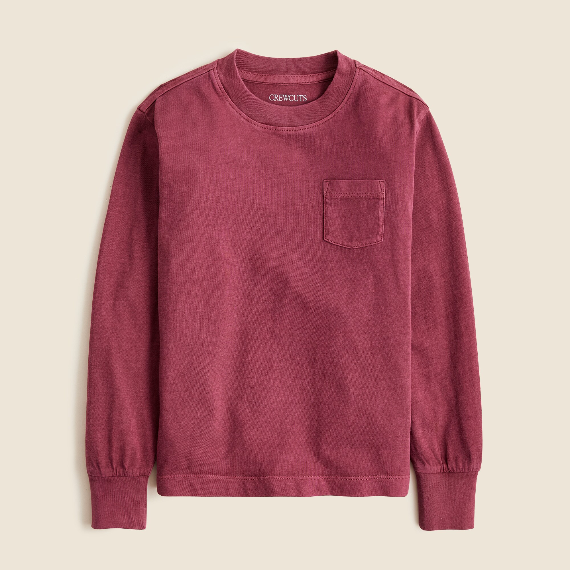  Kids' long-sleeve garment-dyed pocket T-shirt in broken-in-jersey