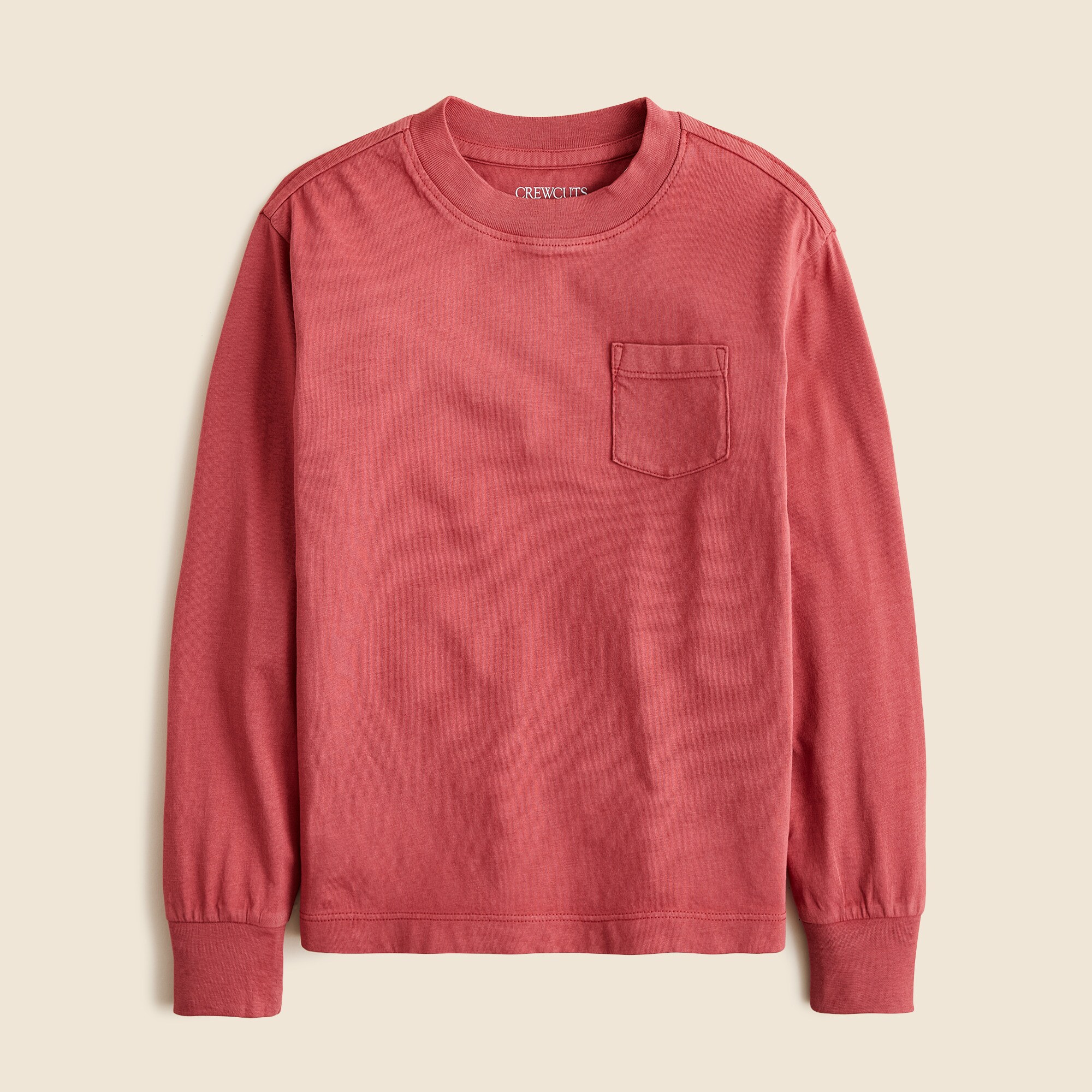 Kids' long-sleeve garment-dyed pocket T-shirt in broken-in-jersey