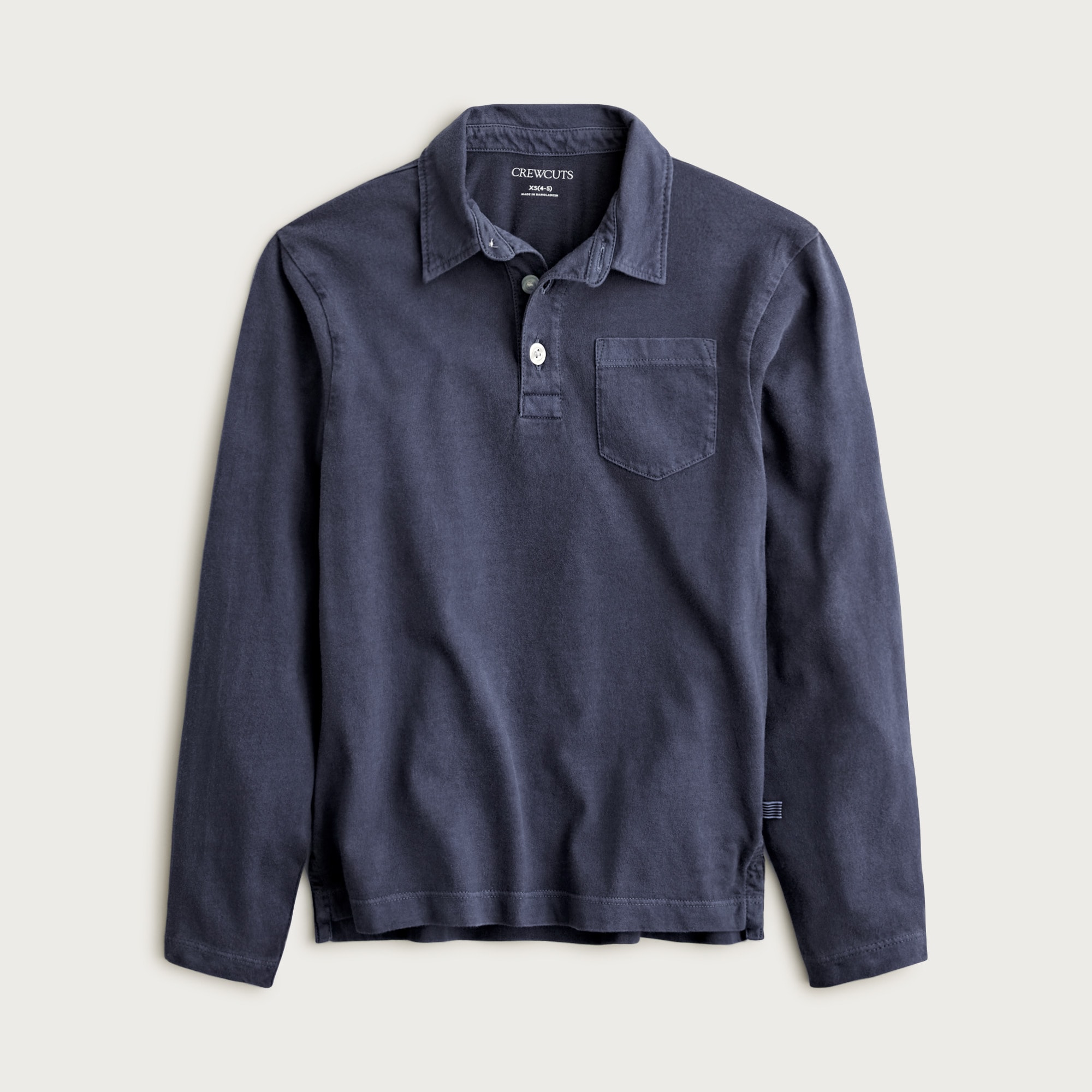 Kids' garment-dyed long-sleeve polo shirt in broken-in-jersey