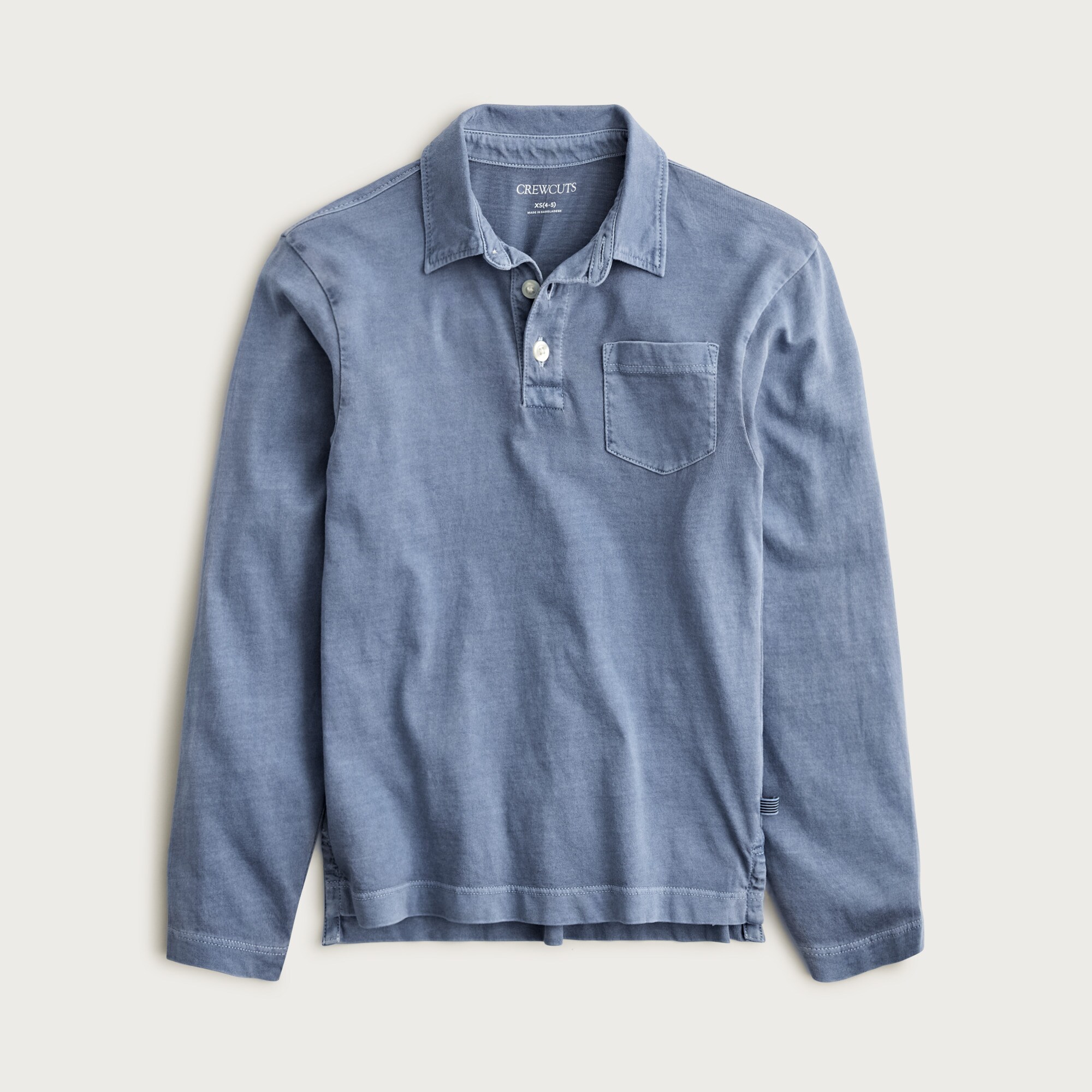 Kids' long-sleeve garment-dyed pocket T-shirt in broken-in-jersey