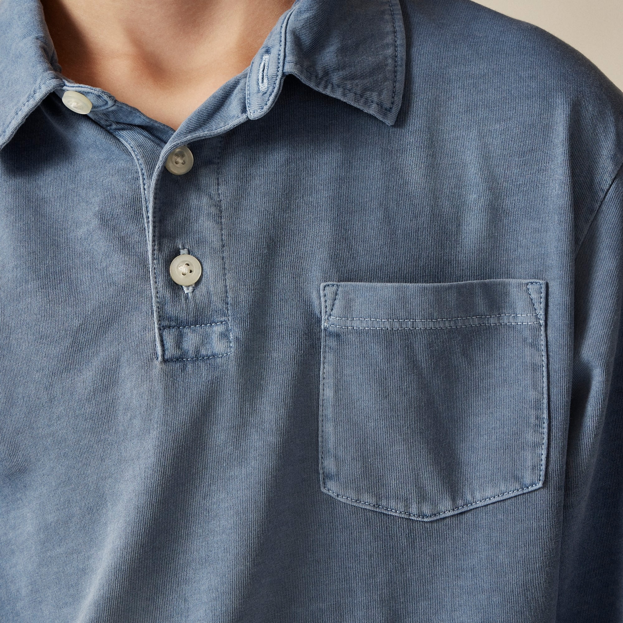 Kids' garment-dyed long-sleeve polo shirt in broken-in-jersey
