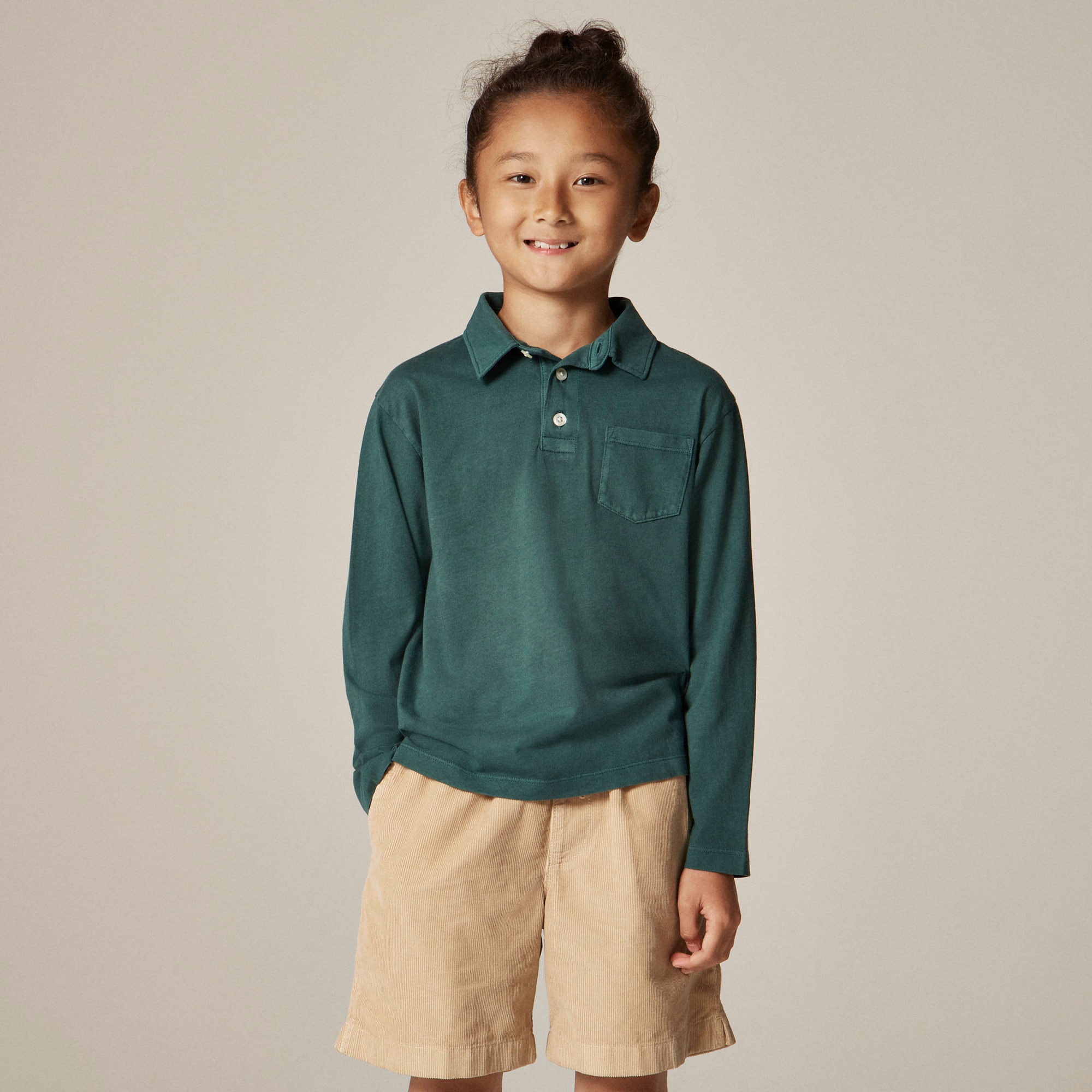 boys Kids' garment-dyed long-sleeve polo shirt in broken-in-jersey